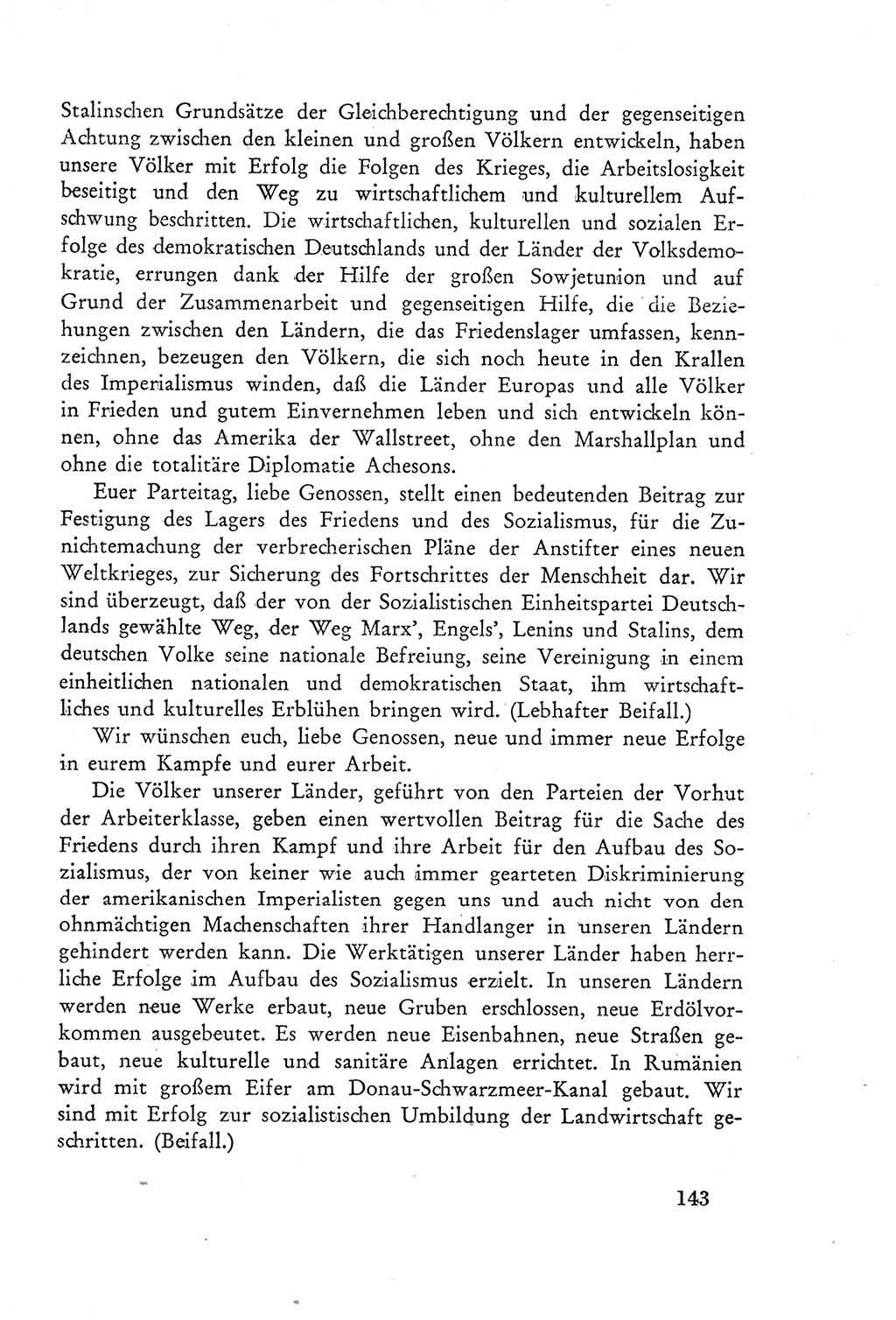 Protokoll der Verhandlungen des Ⅲ. Parteitages der Sozialistischen Einheitspartei Deutschlands (SED) [Deutsche Demokratische Republik (DDR)] 1950, Band 2, Seite 143 (Prot. Verh. Ⅲ. PT SED DDR 1950, Bd. 2, S. 143)