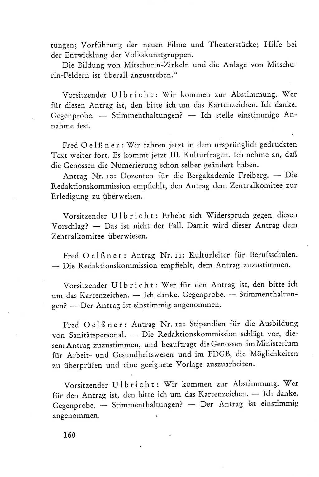 Protokoll der Verhandlungen des Ⅲ. Parteitages der Sozialistischen Einheitspartei Deutschlands (SED) [Deutsche Demokratische Republik (DDR)] 1950, Band 2, Seite 160 (Prot. Verh. Ⅲ. PT SED DDR 1950, Bd. 2, S. 160)