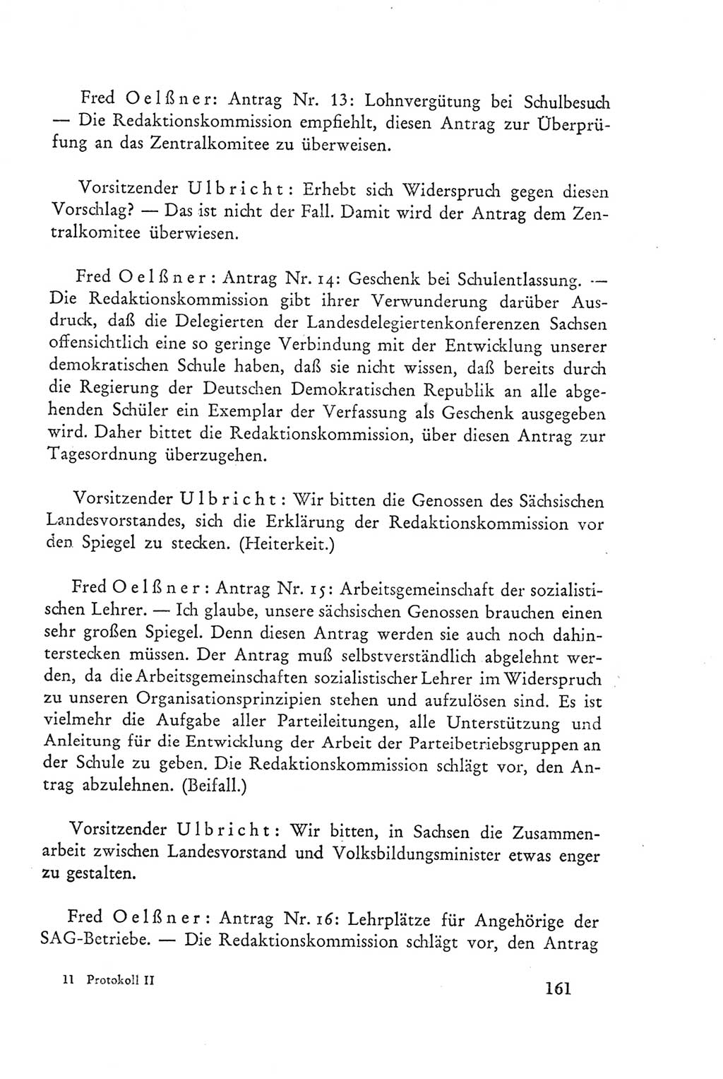 Protokoll der Verhandlungen des Ⅲ. Parteitages der Sozialistischen Einheitspartei Deutschlands (SED) [Deutsche Demokratische Republik (DDR)] 1950, Band 2, Seite 161 (Prot. Verh. Ⅲ. PT SED DDR 1950, Bd. 2, S. 161)