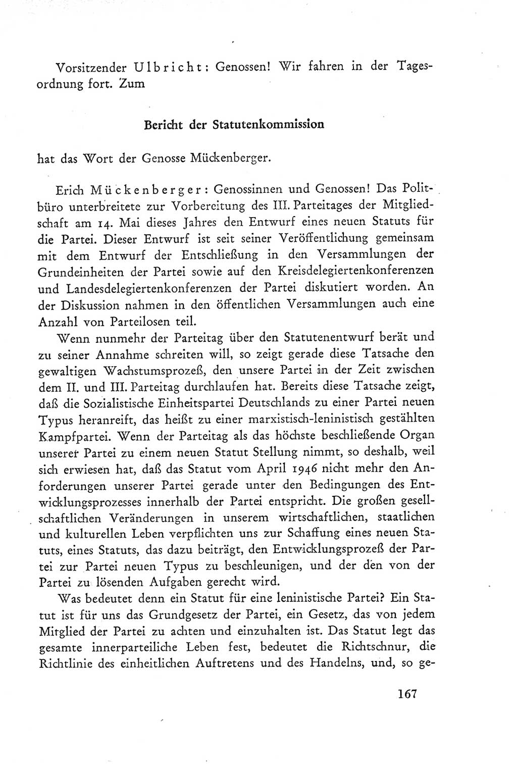 Protokoll der Verhandlungen des Ⅲ. Parteitages der Sozialistischen Einheitspartei Deutschlands (SED) [Deutsche Demokratische Republik (DDR)] 1950, Band 2, Seite 167 (Prot. Verh. Ⅲ. PT SED DDR 1950, Bd. 2, S. 167)