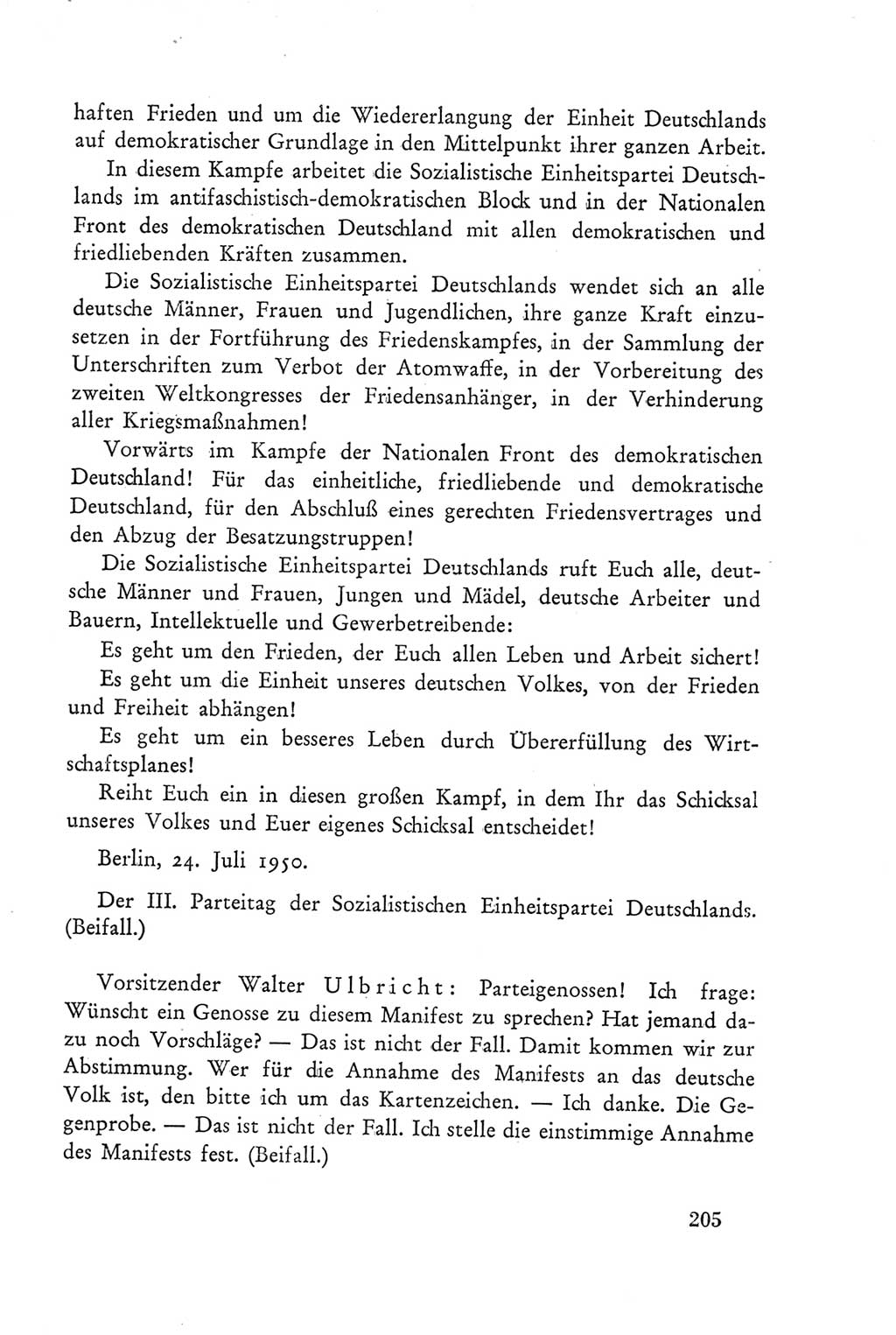 Protokoll der Verhandlungen des Ⅲ. Parteitages der Sozialistischen Einheitspartei Deutschlands (SED) [Deutsche Demokratische Republik (DDR)] 1950, Band 2, Seite 205 (Prot. Verh. Ⅲ. PT SED DDR 1950, Bd. 2, S. 205)