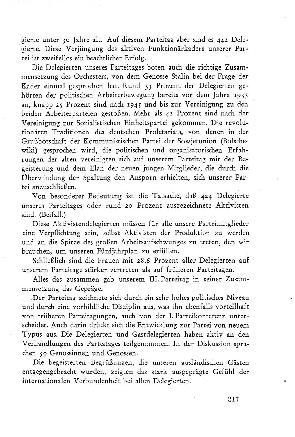 Protokoll der Verhandlungen des Ⅲ. Parteitages der Sozialistischen Einheitspartei Deutschlands (SED) [Deutsche Demokratische Republik (DDR)] 1950, Band 2, Seite 217 (Prot. Verh. Ⅲ. PT SED DDR 1950, Bd. 2, S. 217)