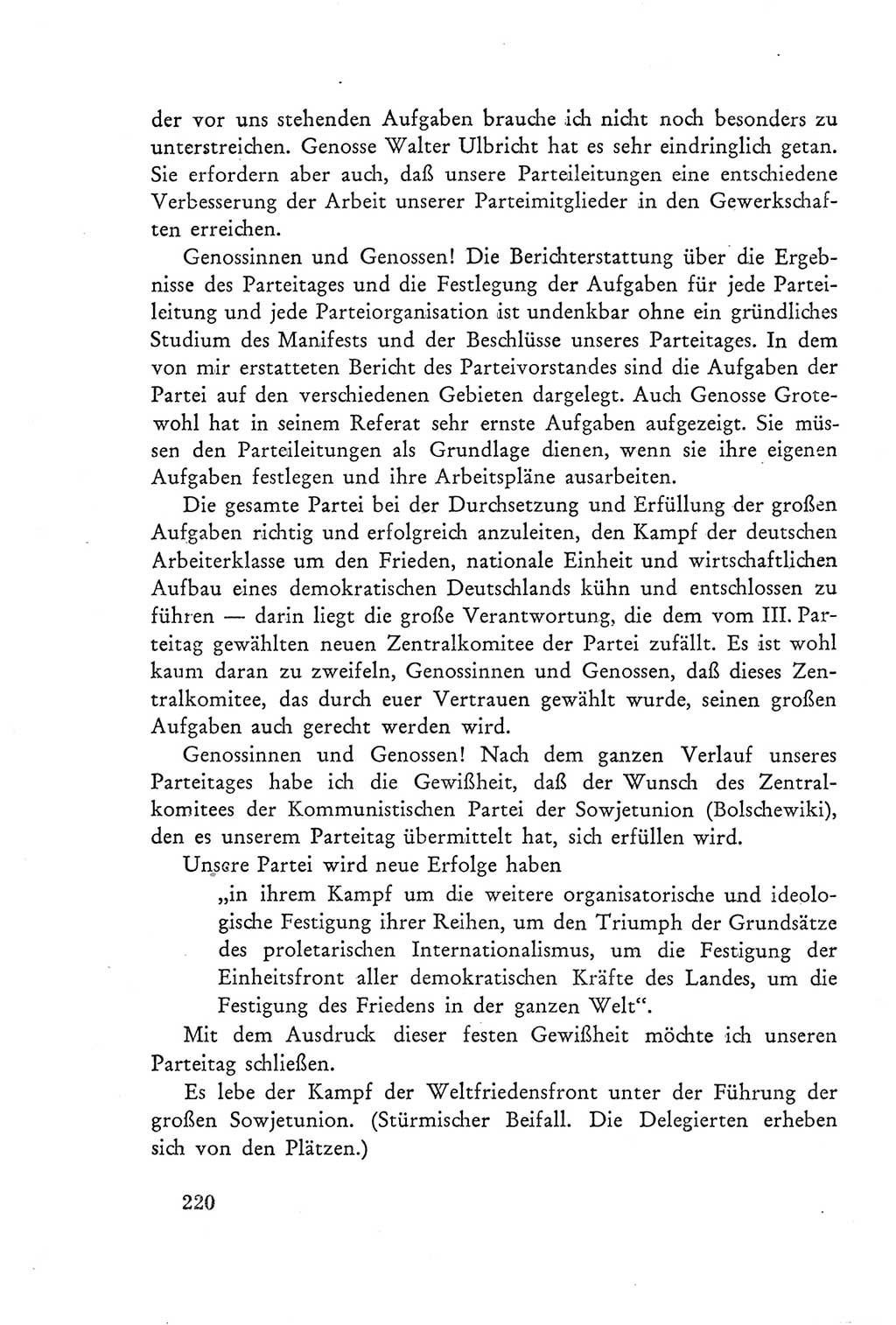 Protokoll der Verhandlungen des Ⅲ. Parteitages der Sozialistischen Einheitspartei Deutschlands (SED) [Deutsche Demokratische Republik (DDR)] 1950, Band 2, Seite 220 (Prot. Verh. Ⅲ. PT SED DDR 1950, Bd. 2, S. 220)