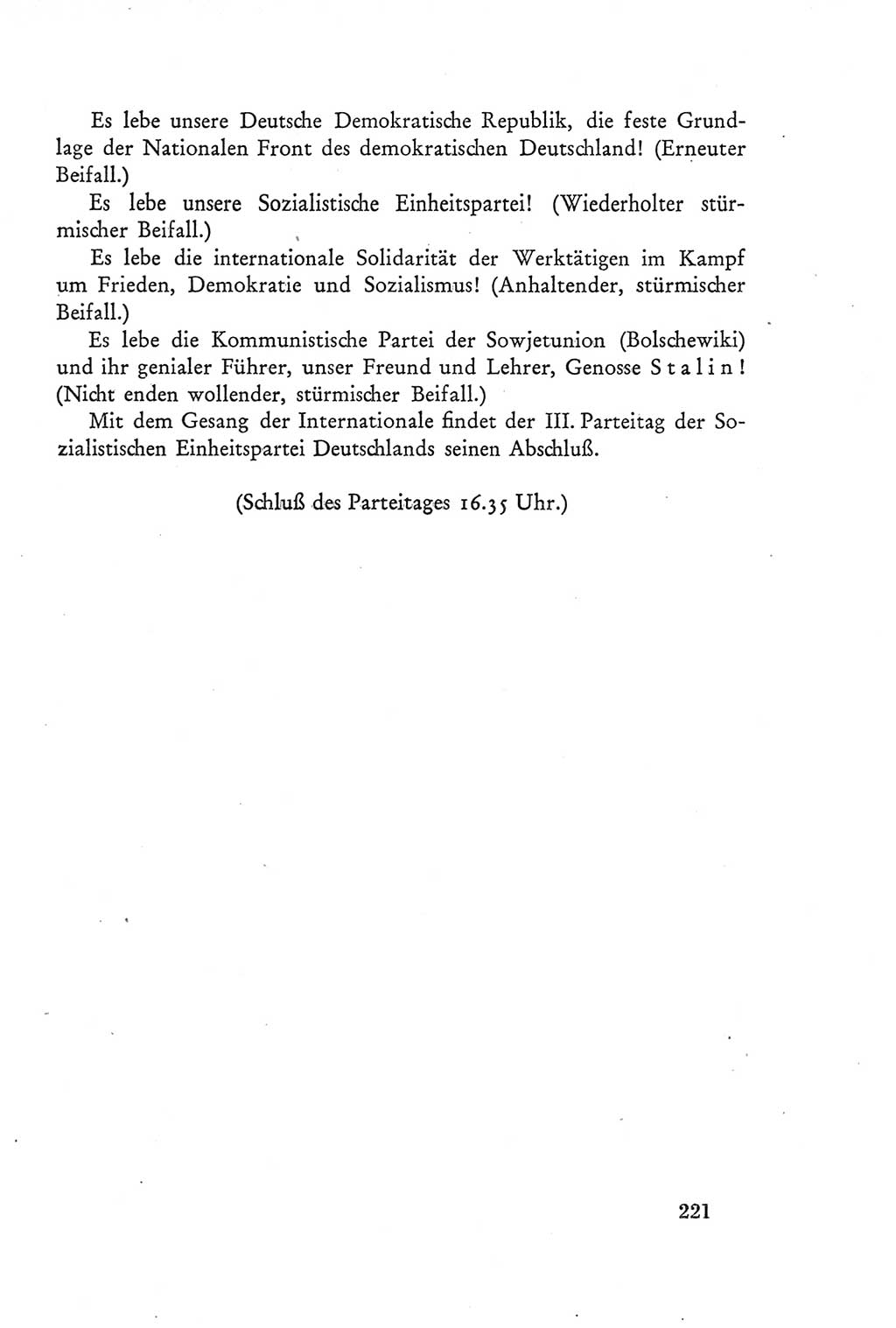 Protokoll der Verhandlungen des Ⅲ. Parteitages der Sozialistischen Einheitspartei Deutschlands (SED) [Deutsche Demokratische Republik (DDR)] 1950, Band 2, Seite 221 (Prot. Verh. Ⅲ. PT SED DDR 1950, Bd. 2, S. 221)