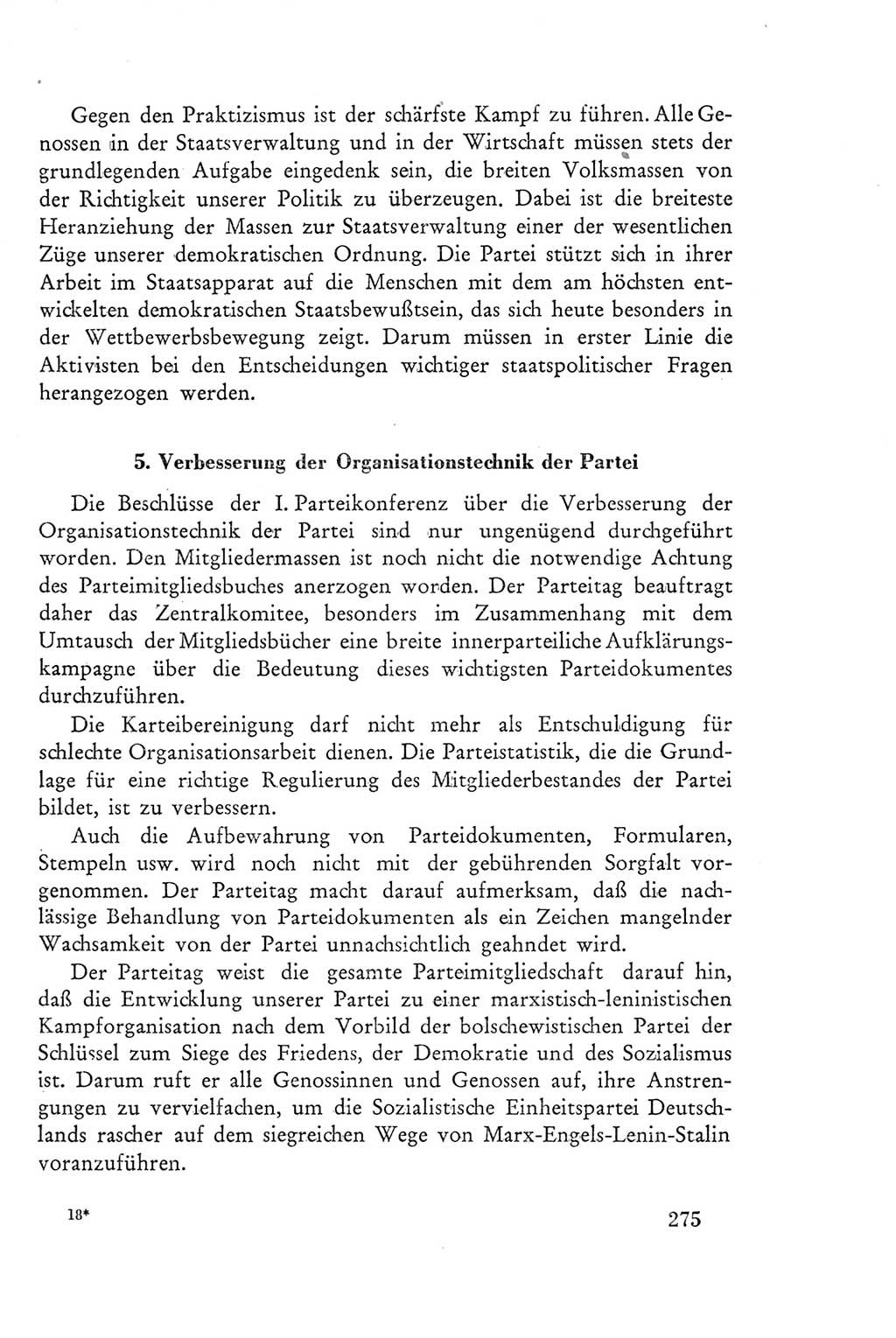 Protokoll der Verhandlungen des Ⅲ. Parteitages der Sozialistischen Einheitspartei Deutschlands (SED) [Deutsche Demokratische Republik (DDR)] 1950, Band 2, Seite 275 (Prot. Verh. Ⅲ. PT SED DDR 1950, Bd. 2, S. 275)