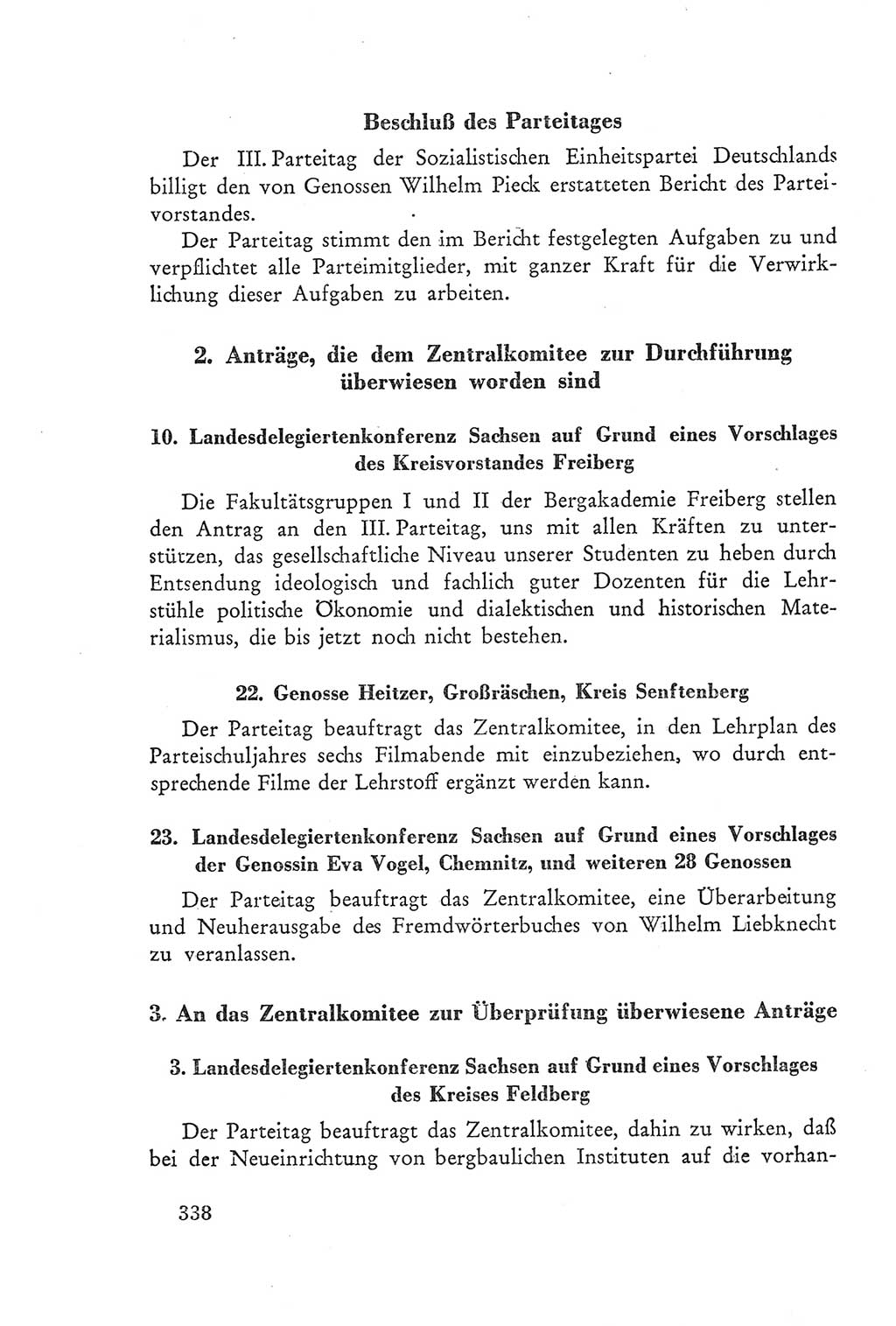 Protokoll der Verhandlungen des Ⅲ. Parteitages der Sozialistischen Einheitspartei Deutschlands (SED) [Deutsche Demokratische Republik (DDR)] 1950, Band 2, Seite 338 (Prot. Verh. Ⅲ. PT SED DDR 1950, Bd. 2, S. 338)