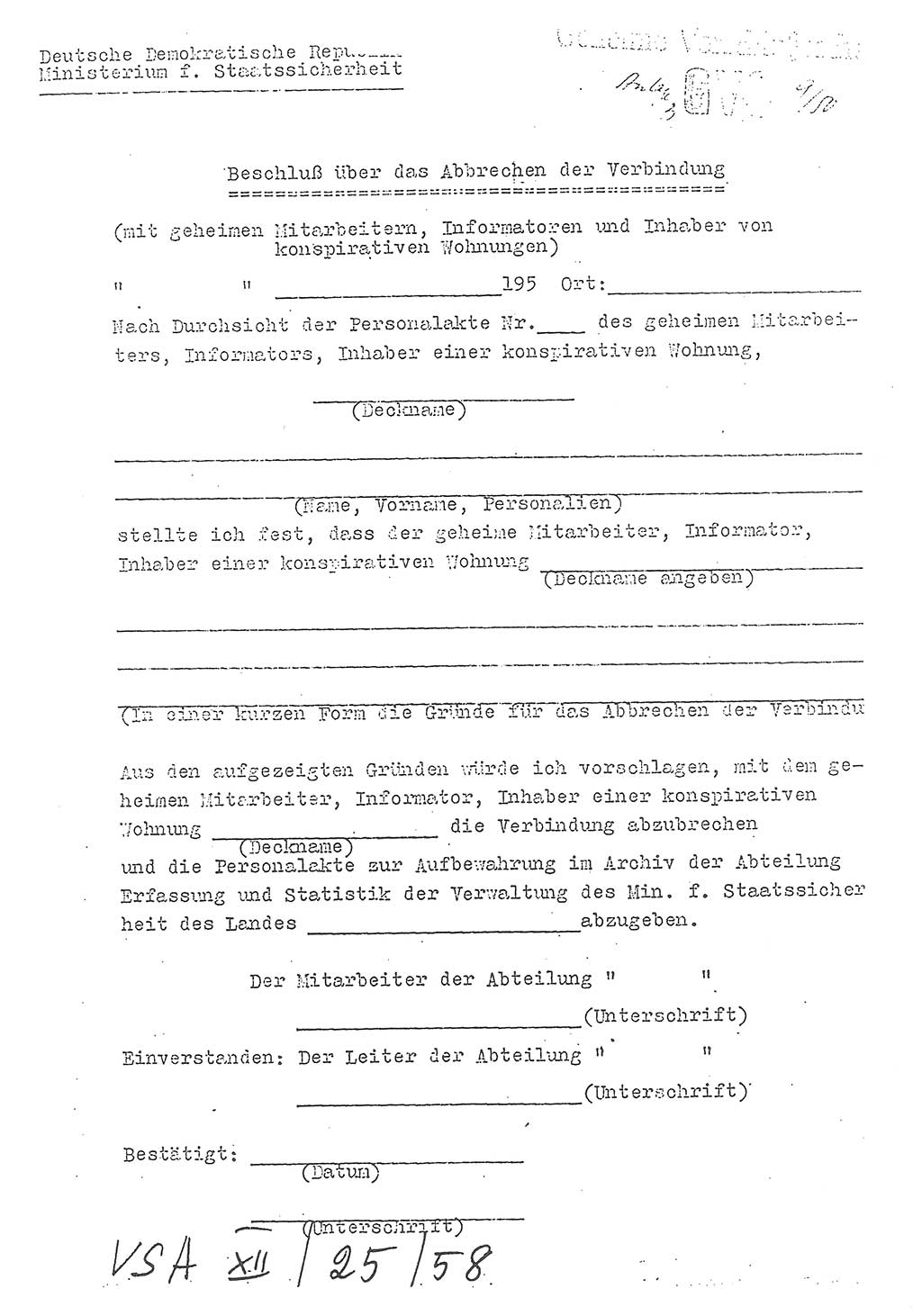 Richtlinien über die Erfassung der geheimen Mitarbeiter, der Informatoren und der Personen, die konspirative Wohnungen unterhalten, Deutsche Demokratische Republik (DDR), Ministerium für Staatssicherheit (MfS), Geheime Verschlußsache (GVS) 9/50, Berlin 1950, Blatt 7 (RL DDR MfS GVS 9/50 1950, Bl. 7)