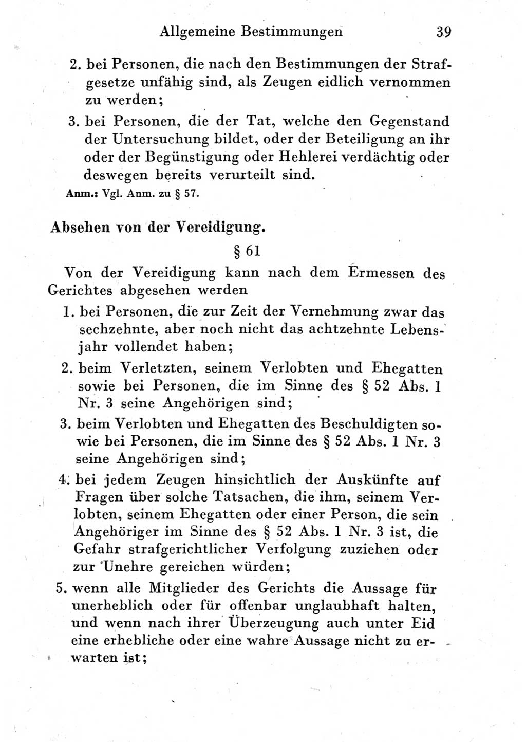 Strafprozeßordnung (StPO), Gerichtsverfassungsgesetz (GVG) und zahlreiche Nebengesetze der Deutschen Demokratischen Republik (DDR) 1950, Seite 39 (StPO GVG Ges. DDR 1950, S. 39)