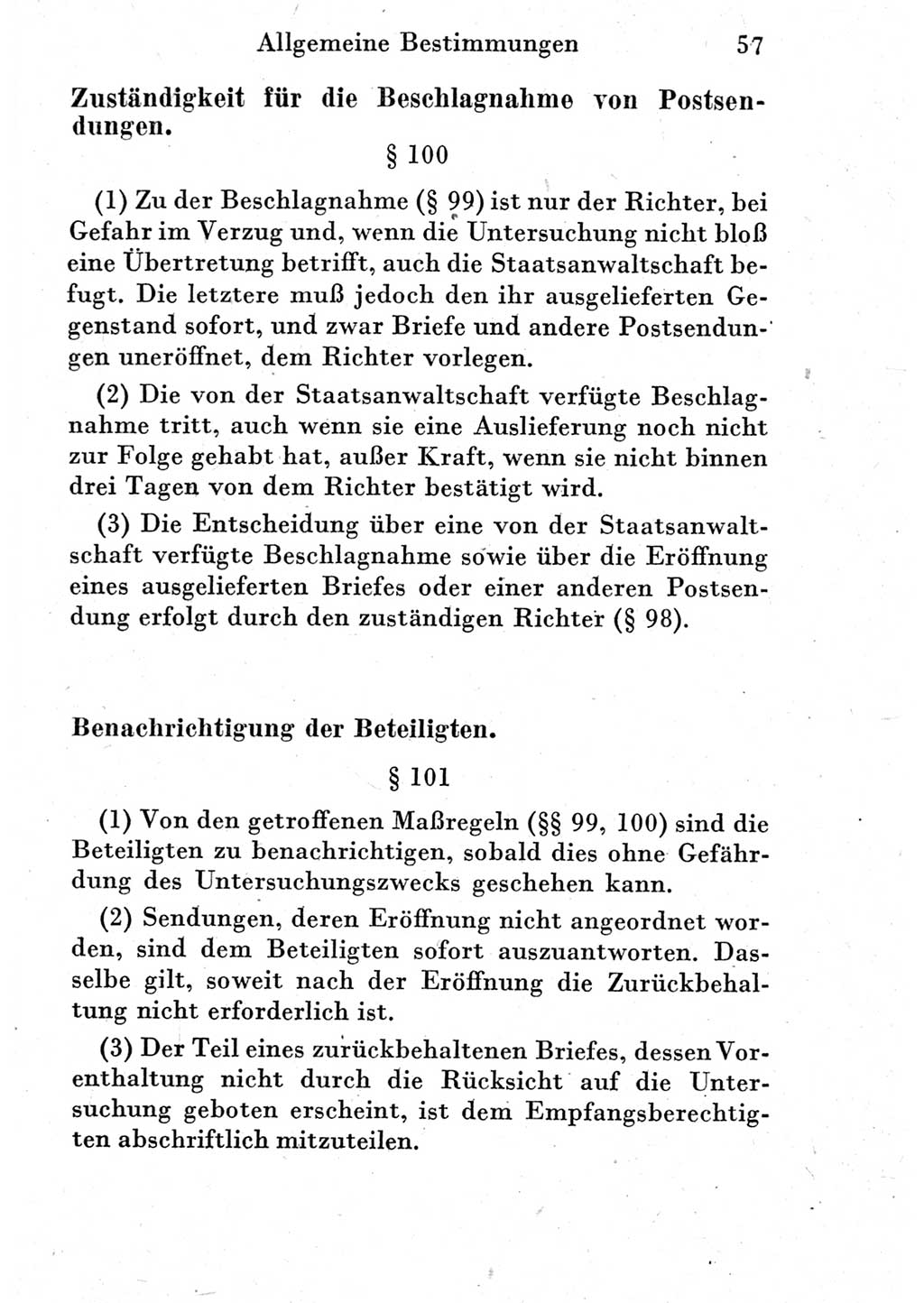 Strafprozeßordnung (StPO), Gerichtsverfassungsgesetz (GVG) und zahlreiche Nebengesetze der Deutschen Demokratischen Republik (DDR) 1950, Seite 57 (StPO GVG Ges. DDR 1950, S. 57)