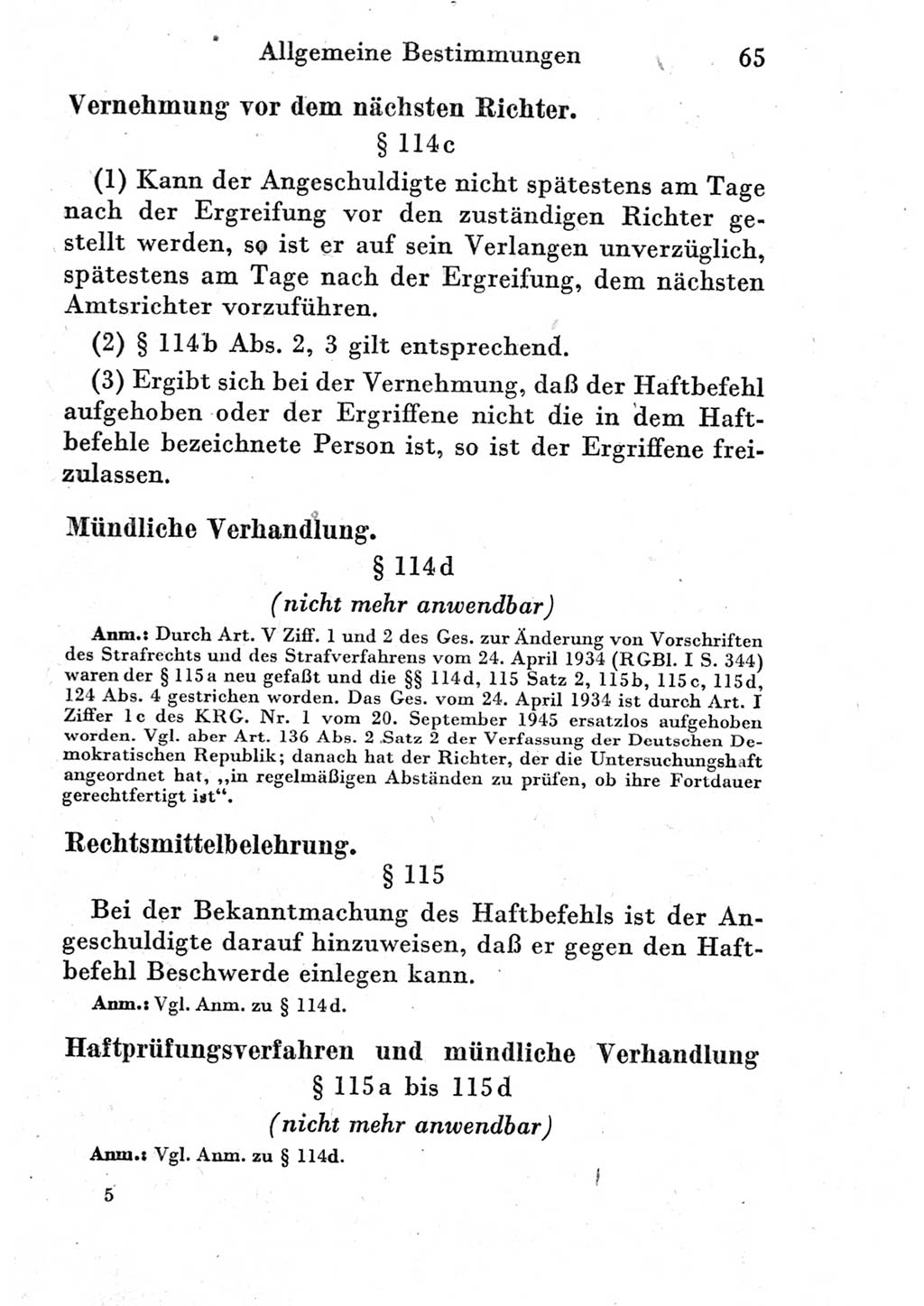 Strafprozeßordnung (StPO), Gerichtsverfassungsgesetz (GVG) und zahlreiche Nebengesetze der Deutschen Demokratischen Republik (DDR) 1950, Seite 65 (StPO GVG Ges. DDR 1950, S. 65)