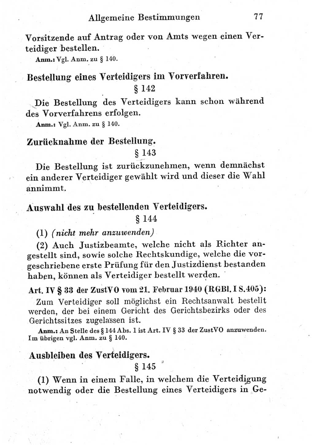 Strafprozeßordnung (StPO), Gerichtsverfassungsgesetz (GVG) und zahlreiche Nebengesetze der Deutschen Demokratischen Republik (DDR) 1950, Seite 77 (StPO GVG Ges. DDR 1950, S. 77)