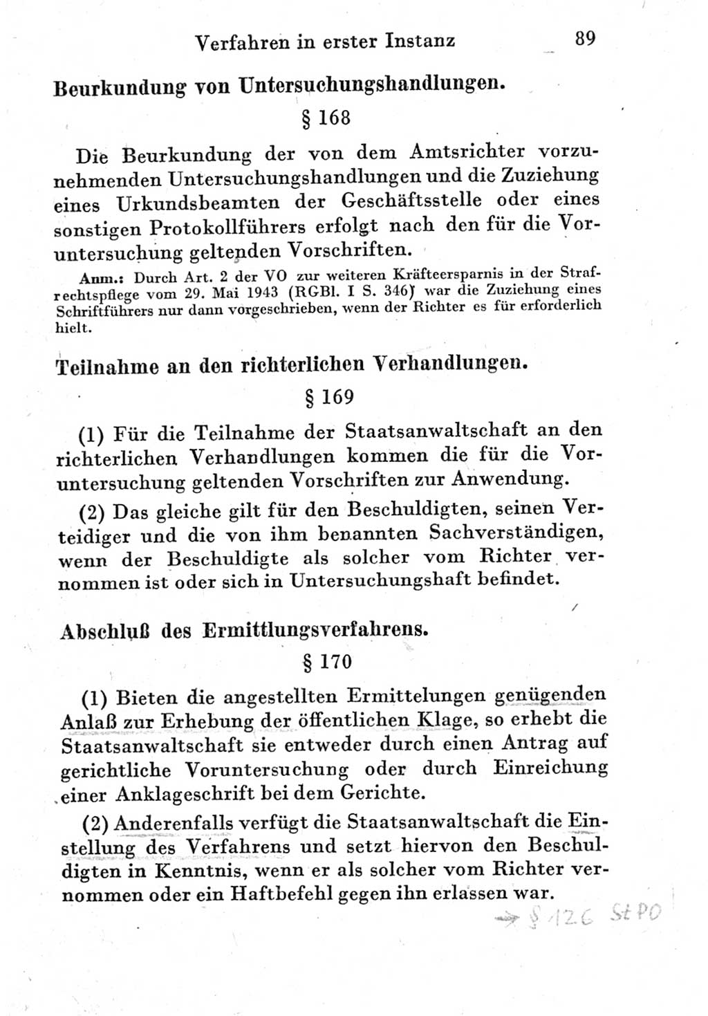 Strafprozeßordnung (StPO), Gerichtsverfassungsgesetz (GVG) und zahlreiche Nebengesetze der Deutschen Demokratischen Republik (DDR) 1950, Seite 89 (StPO GVG Ges. DDR 1950, S. 89)