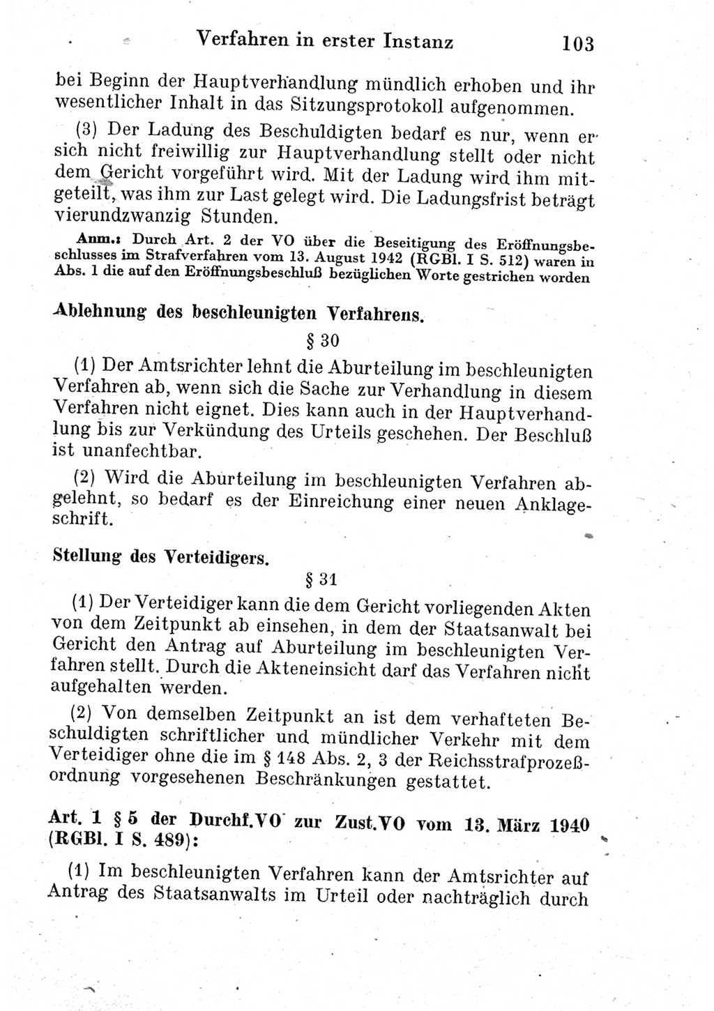 Strafprozeßordnung (StPO), Gerichtsverfassungsgesetz (GVG) und zahlreiche Nebengesetze der Deutschen Demokratischen Republik (DDR) 1950, Seite 103 (StPO GVG Ges. DDR 1950, S. 103)