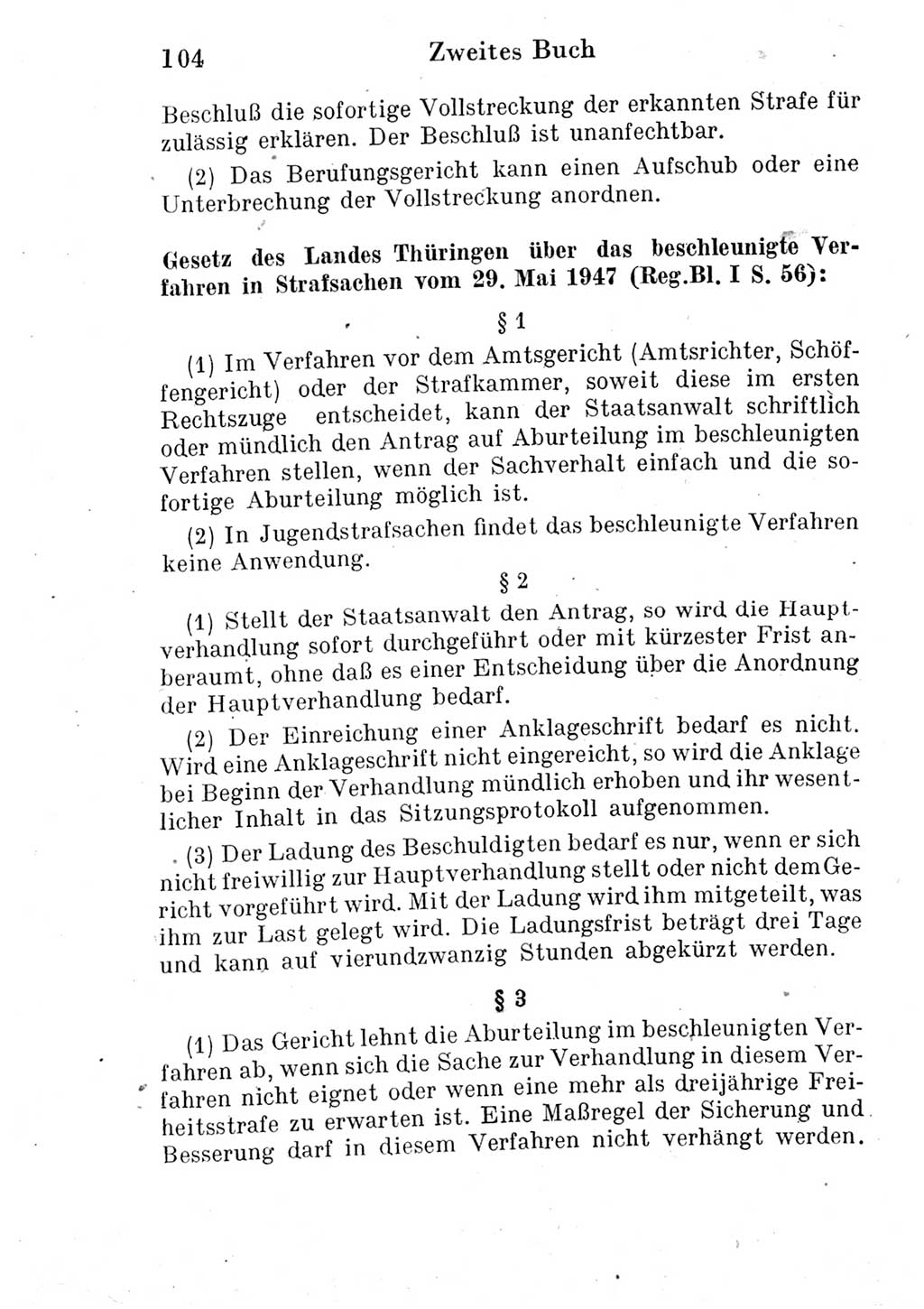 Strafprozeßordnung (StPO), Gerichtsverfassungsgesetz (GVG) und zahlreiche Nebengesetze der Deutschen Demokratischen Republik (DDR) 1950, Seite 104 (StPO GVG Ges. DDR 1950, S. 104)