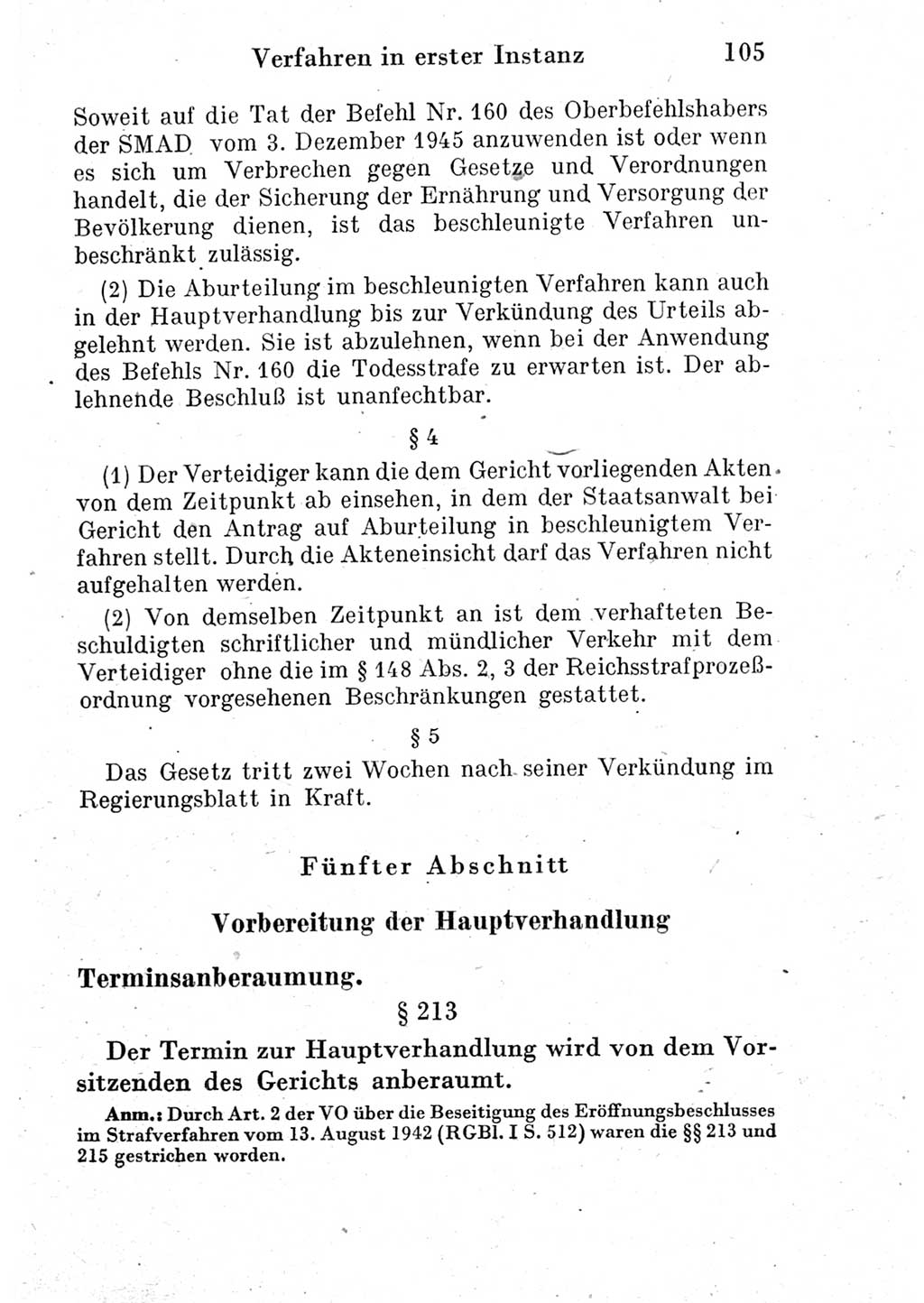 Strafprozeßordnung (StPO), Gerichtsverfassungsgesetz (GVG) und zahlreiche Nebengesetze der Deutschen Demokratischen Republik (DDR) 1950, Seite 105 (StPO GVG Ges. DDR 1950, S. 105)