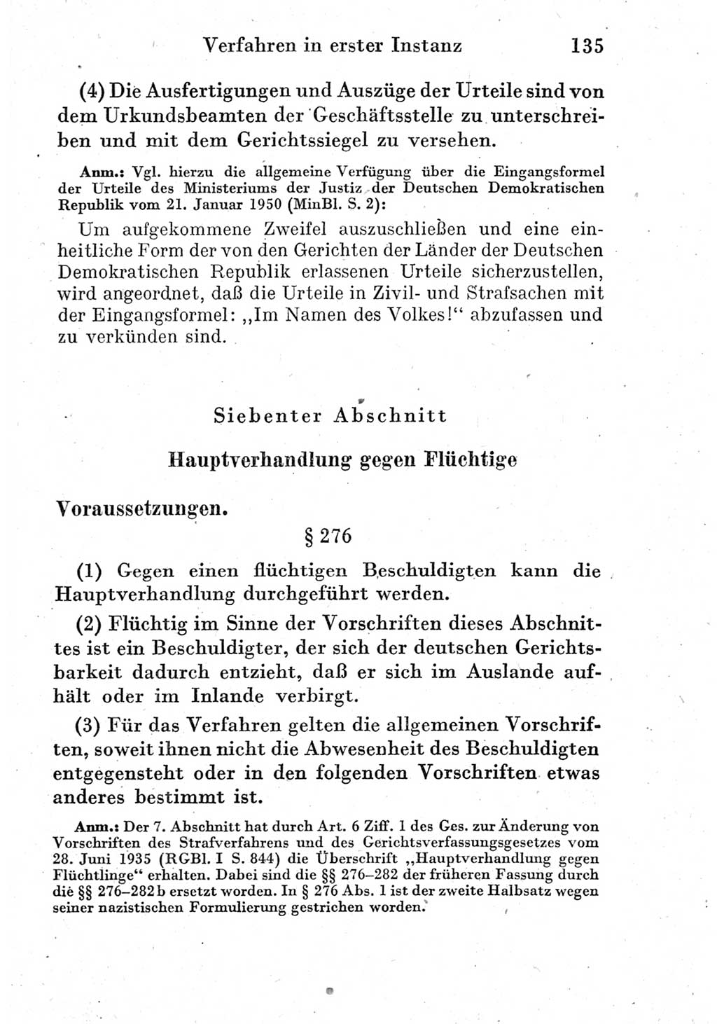Strafprozeßordnung (StPO), Gerichtsverfassungsgesetz (GVG) und zahlreiche Nebengesetze der Deutschen Demokratischen Republik (DDR) 1950, Seite 135 (StPO GVG Ges. DDR 1950, S. 135)