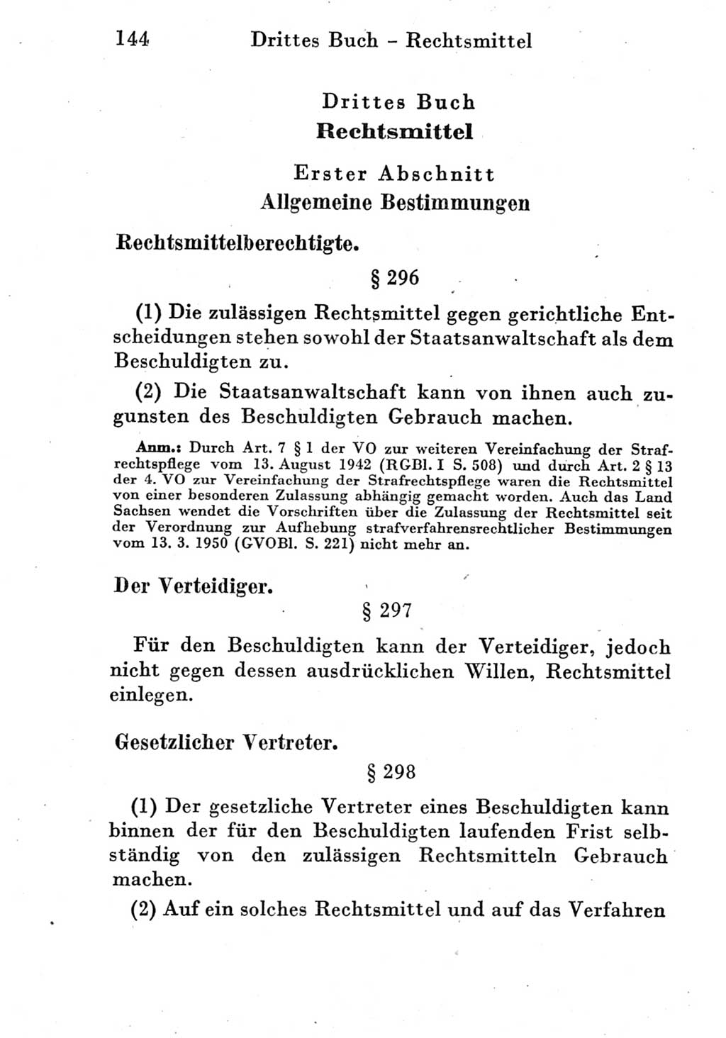 Strafprozeßordnung (StPO), Gerichtsverfassungsgesetz (GVG) und zahlreiche Nebengesetze der Deutschen Demokratischen Republik (DDR) 1950, Seite 144 (StPO GVG Ges. DDR 1950, S. 144)