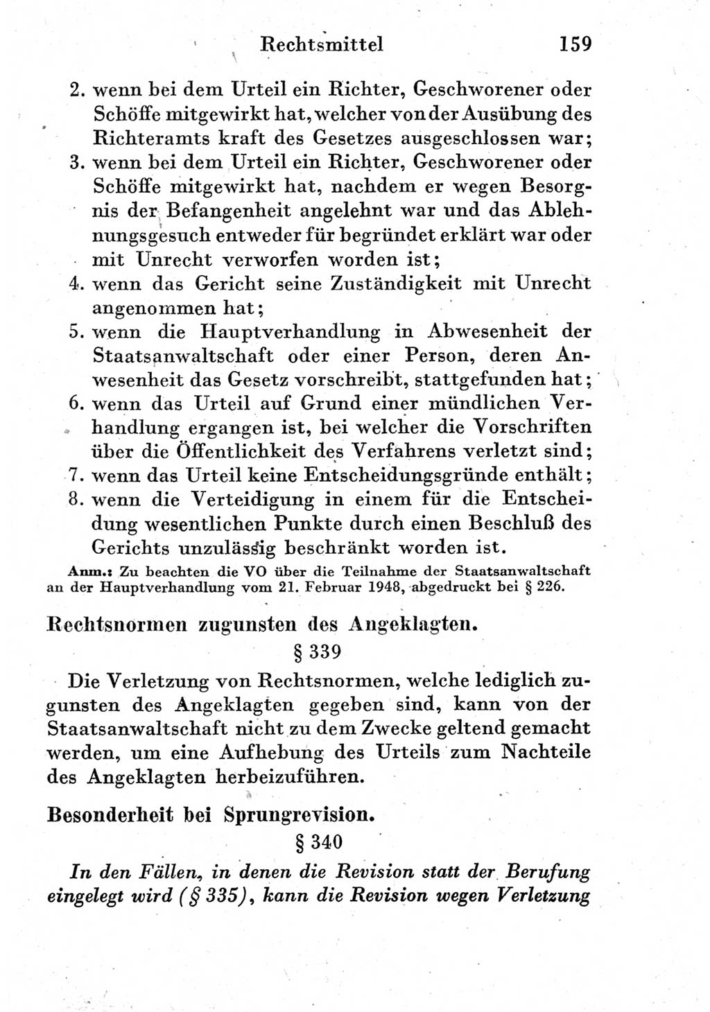 Strafprozeßordnung (StPO), Gerichtsverfassungsgesetz (GVG) und zahlreiche Nebengesetze der Deutschen Demokratischen Republik (DDR) 1950, Seite 159 (StPO GVG Ges. DDR 1950, S. 159)