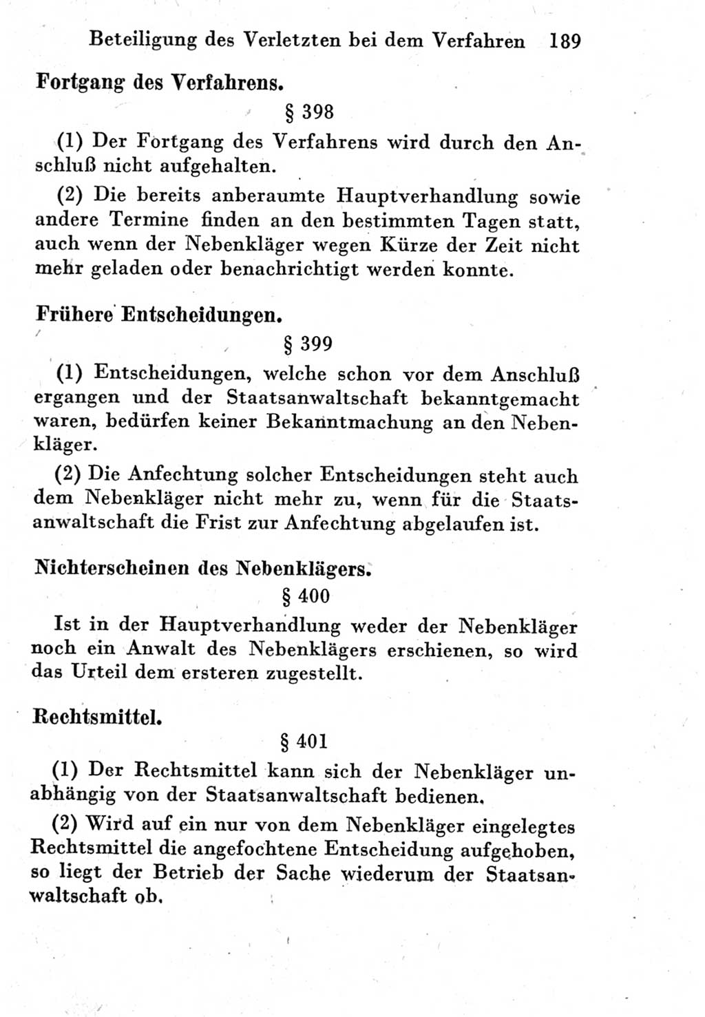 Strafprozeßordnung (StPO), Gerichtsverfassungsgesetz (GVG) und zahlreiche Nebengesetze der Deutschen Demokratischen Republik (DDR) 1950, Seite 189 (StPO GVG Ges. DDR 1950, S. 189)