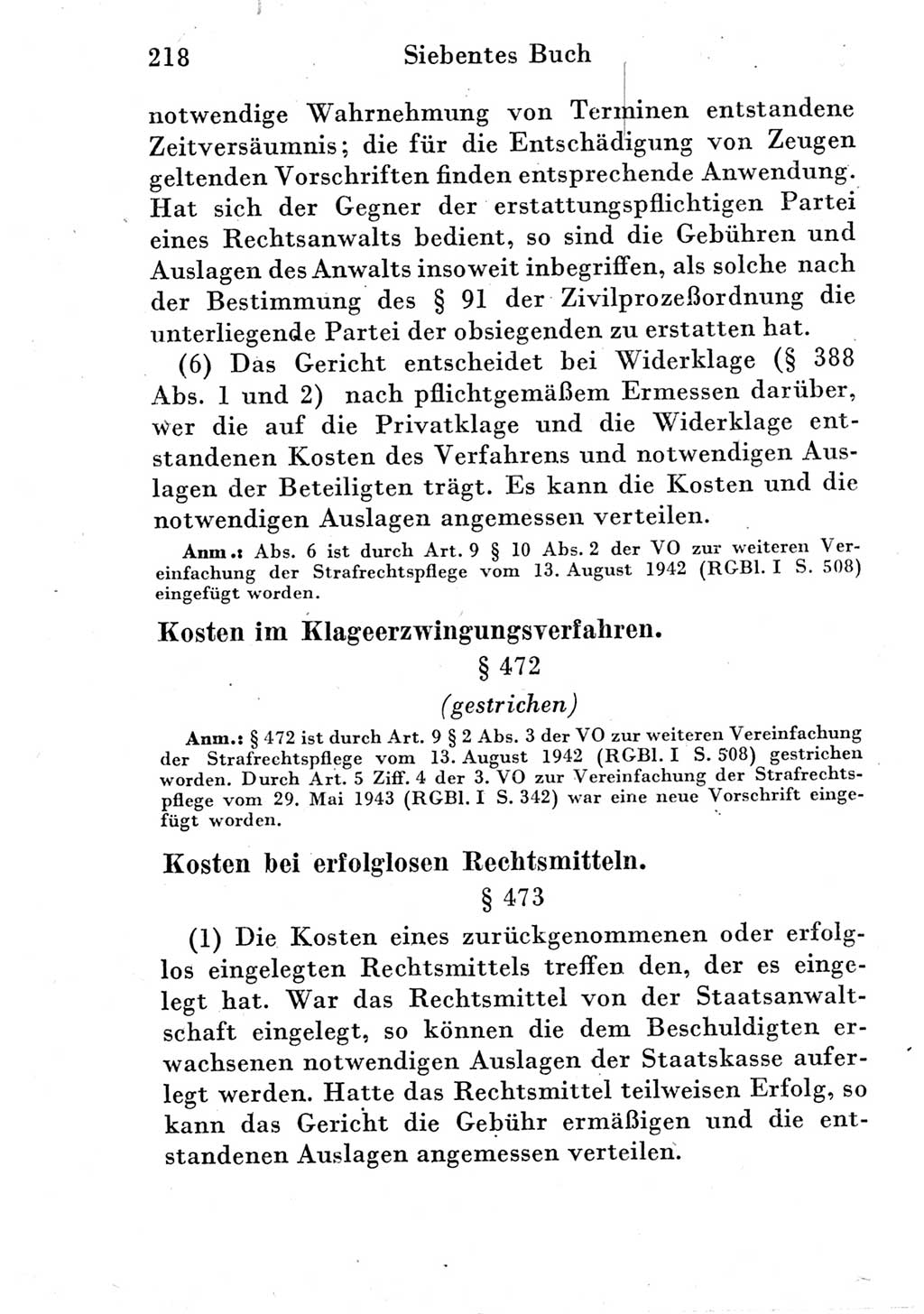 Strafprozeßordnung (StPO), Gerichtsverfassungsgesetz (GVG) und zahlreiche Nebengesetze der Deutschen Demokratischen Republik (DDR) 1950, Seite 218 (StPO GVG Ges. DDR 1950, S. 218)