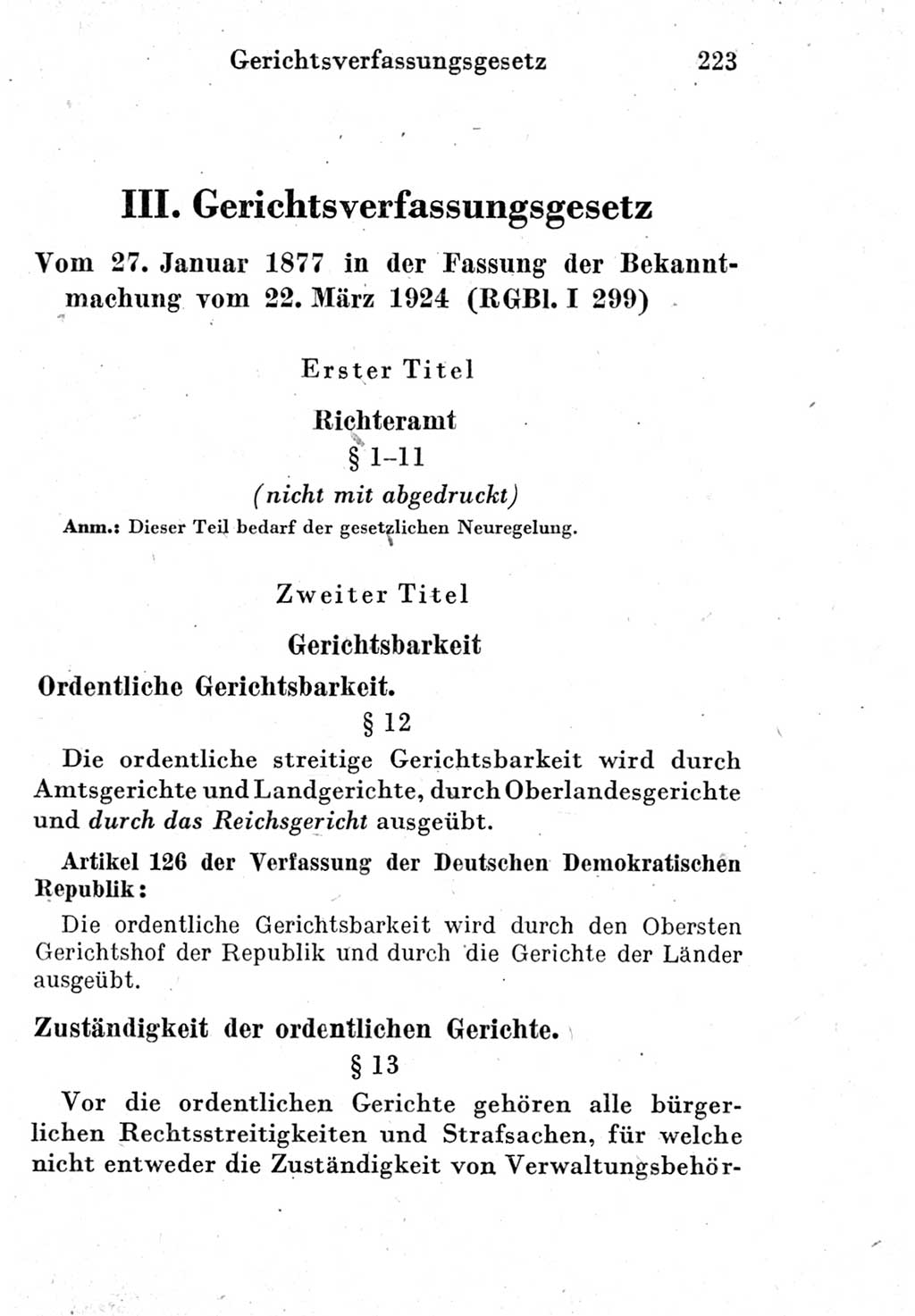 Strafprozeßordnung (StPO), Gerichtsverfassungsgesetz (GVG) und zahlreiche Nebengesetze der Deutschen Demokratischen Republik (DDR) 1950, Seite 223 (StPO GVG Ges. DDR 1950, S. 223)