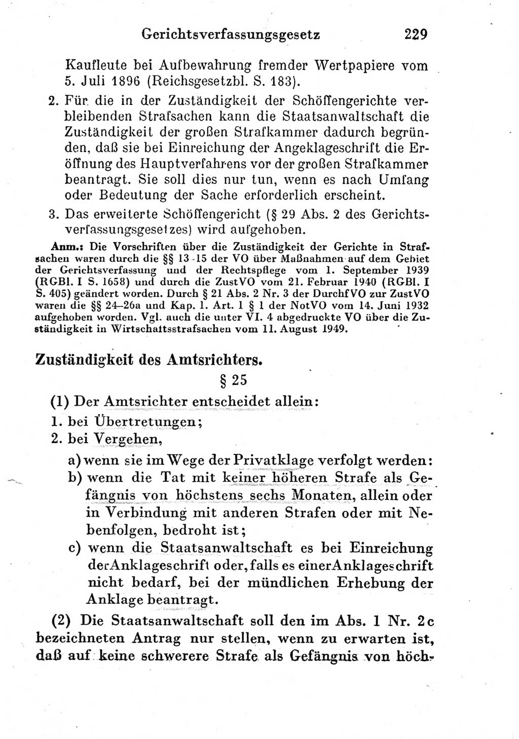 Strafprozeßordnung (StPO), Gerichtsverfassungsgesetz (GVG) und zahlreiche Nebengesetze der Deutschen Demokratischen Republik (DDR) 1950, Seite 229 (StPO GVG Ges. DDR 1950, S. 229)
