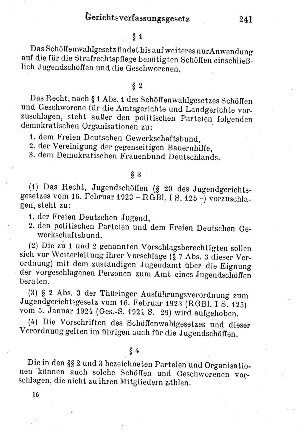 Strafprozeßordnung (StPO), Gerichtsverfassungsgesetz (GVG) und zahlreiche Nebengesetze der Deutschen Demokratischen Republik (DDR) 1950, Seite 241 (StPO GVG Ges. DDR 1950, S. 241)