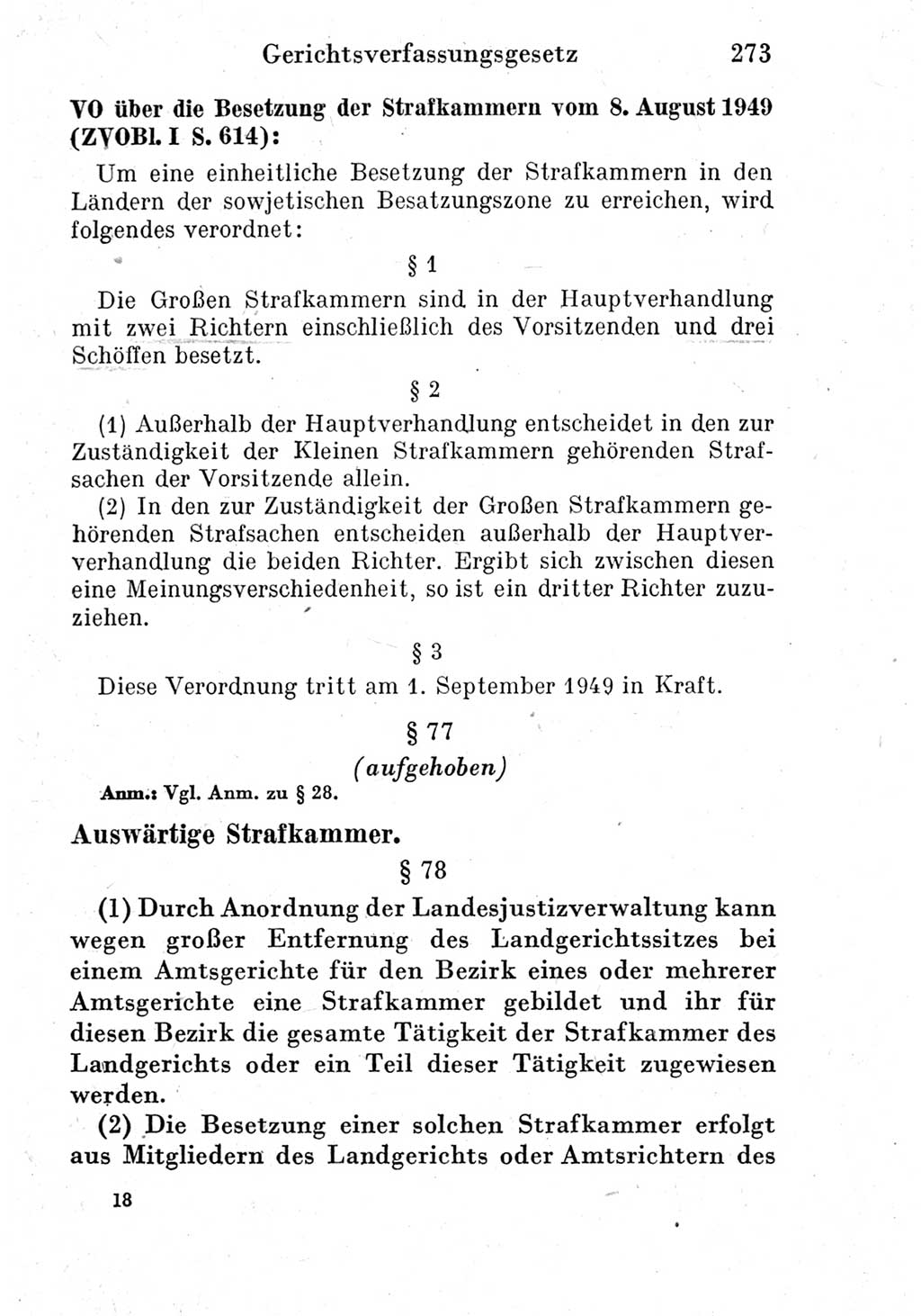 Strafprozeßordnung (StPO), Gerichtsverfassungsgesetz (GVG) und zahlreiche Nebengesetze der Deutschen Demokratischen Republik (DDR) 1950, Seite 273 (StPO GVG Ges. DDR 1950, S. 273)