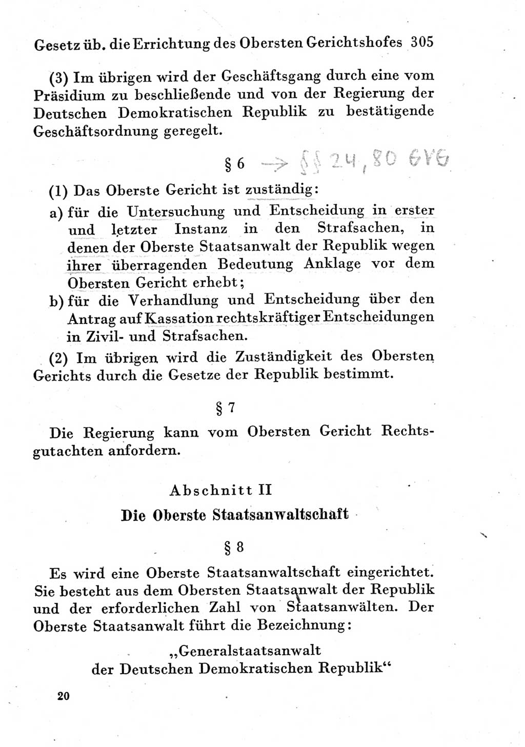 Strafprozeßordnung (StPO), Gerichtsverfassungsgesetz (GVG) und zahlreiche Nebengesetze der Deutschen Demokratischen Republik (DDR) 1950, Seite 305 (StPO GVG Ges. DDR 1950, S. 305)