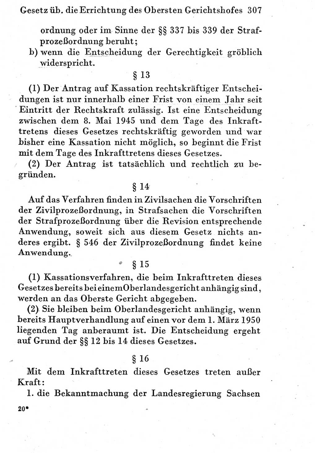 Strafprozeßordnung (StPO), Gerichtsverfassungsgesetz (GVG) und zahlreiche Nebengesetze der Deutschen Demokratischen Republik (DDR) 1950, Seite 307 (StPO GVG Ges. DDR 1950, S. 307)