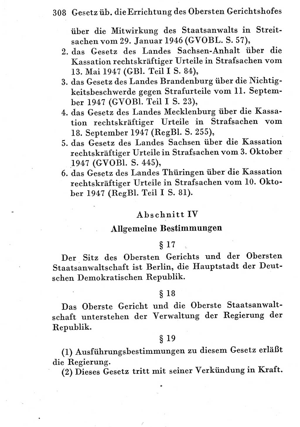 Strafprozeßordnung (StPO), Gerichtsverfassungsgesetz (GVG) und zahlreiche Nebengesetze der Deutschen Demokratischen Republik (DDR) 1950, Seite 308 (StPO GVG Ges. DDR 1950, S. 308)
