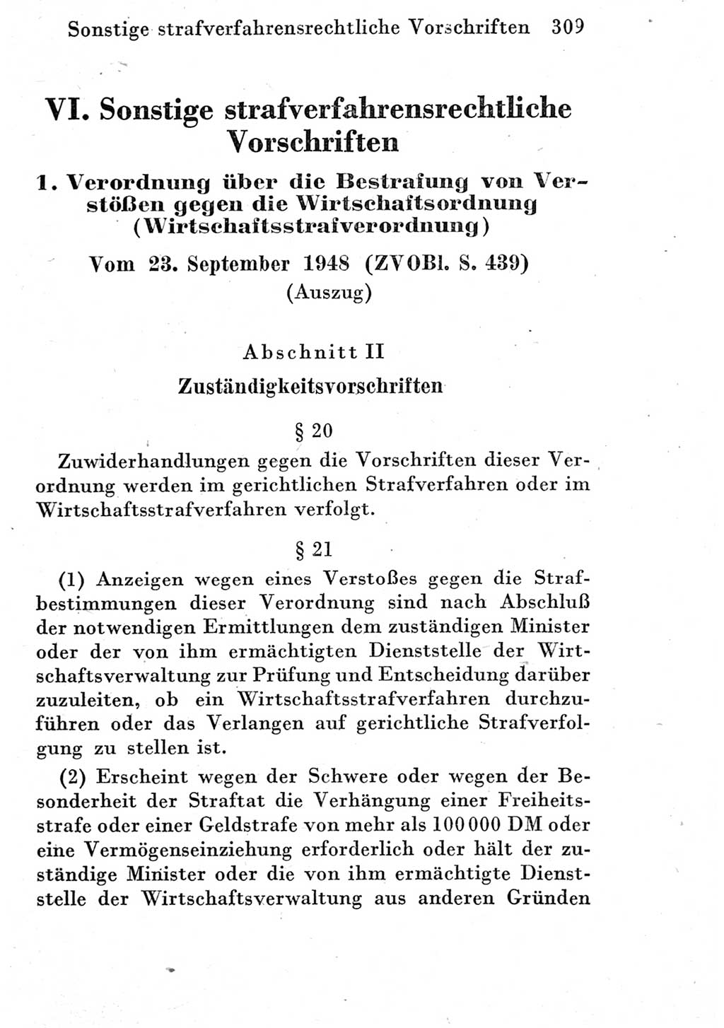 Strafprozeßordnung (StPO), Gerichtsverfassungsgesetz (GVG) und zahlreiche Nebengesetze der Deutschen Demokratischen Republik (DDR) 1950, Seite 309 (StPO GVG Ges. DDR 1950, S. 309)