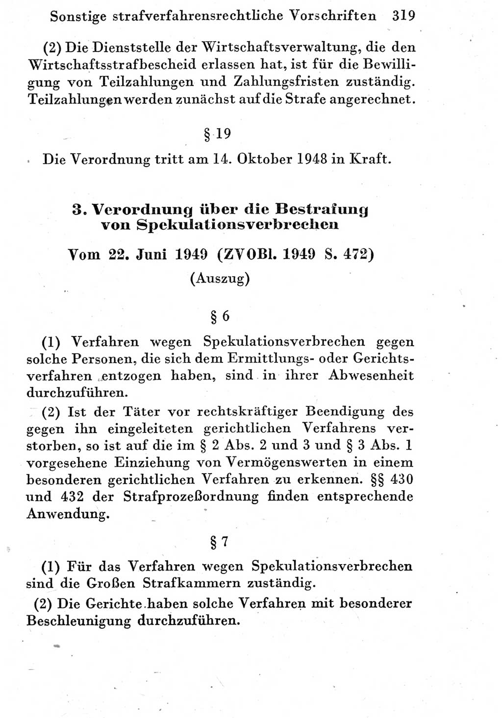 Strafprozeßordnung (StPO), Gerichtsverfassungsgesetz (GVG) und zahlreiche Nebengesetze der Deutschen Demokratischen Republik (DDR) 1950, Seite 319 (StPO GVG Ges. DDR 1950, S. 319)