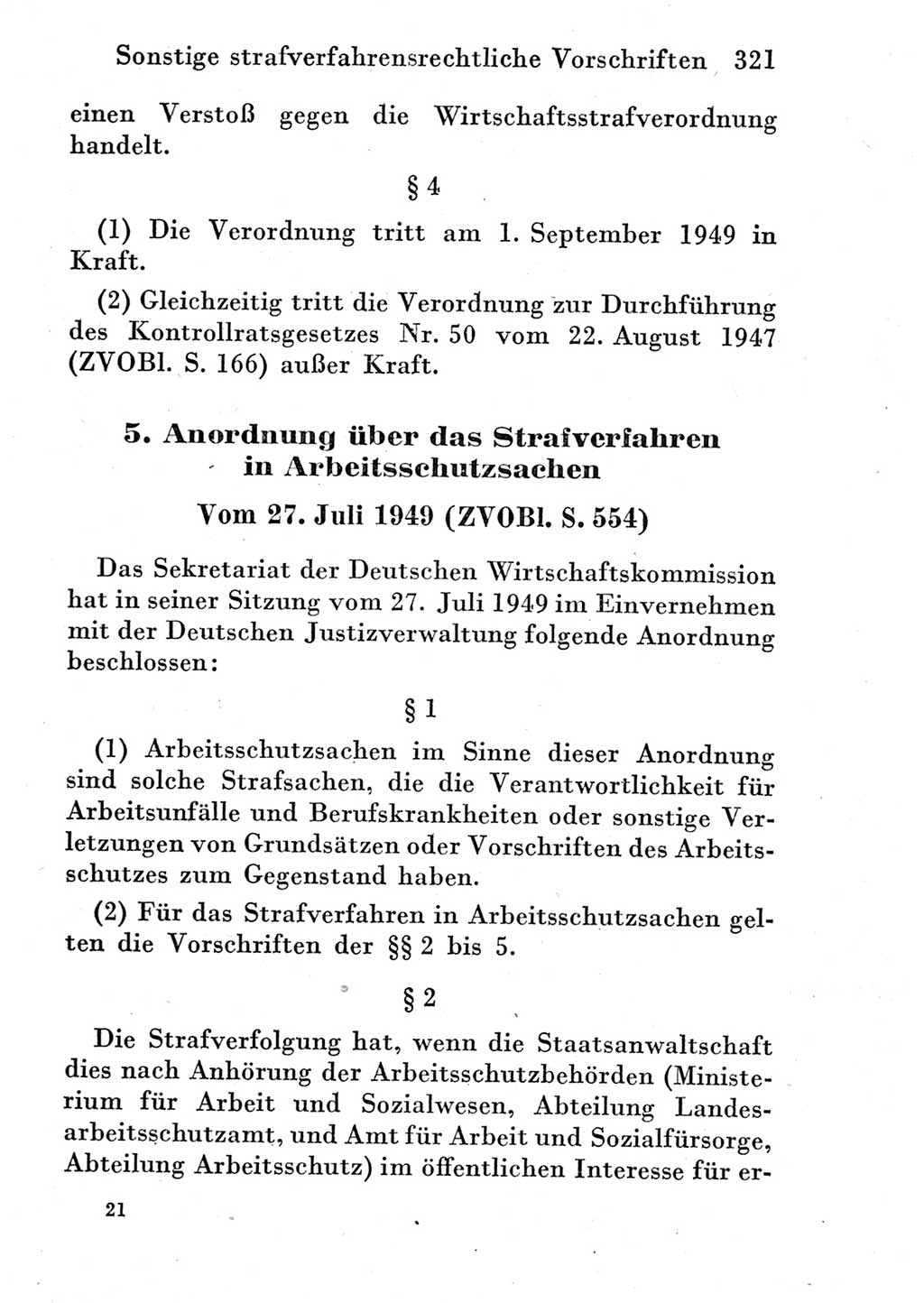 Strafprozeßordnung (StPO), Gerichtsverfassungsgesetz (GVG) und zahlreiche Nebengesetze der Deutschen Demokratischen Republik (DDR) 1950, Seite 321 (StPO GVG Ges. DDR 1950, S. 321)