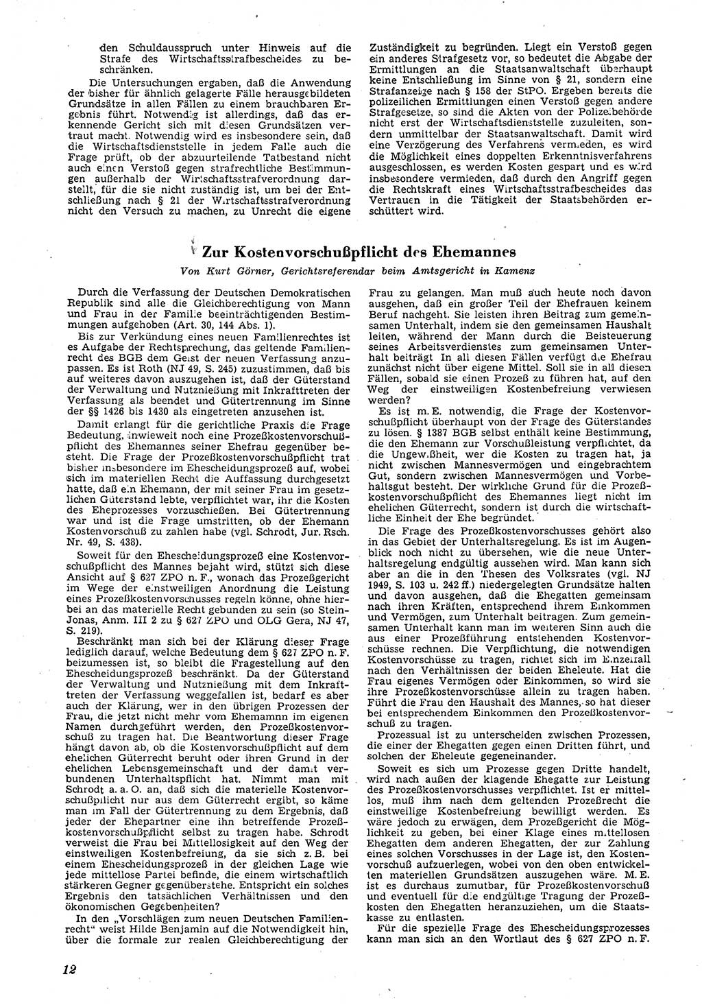 Neue Justiz (NJ), Zeitschrift für Recht und Rechtswissenschaft [Deutsche Demokratische Republik (DDR)], 4. Jahrgang 1950, Seite 12 (NJ DDR 1950, S. 12)
