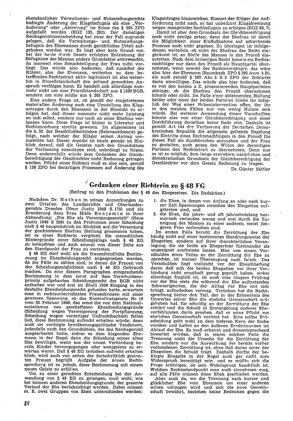 Neue Justiz (NJ), Zeitschrift für Recht und Rechtswissenschaft [Deutsche Demokratische Republik (DDR)], 4. Jahrgang 1950, Seite 16 (NJ DDR 1950, S. 16)