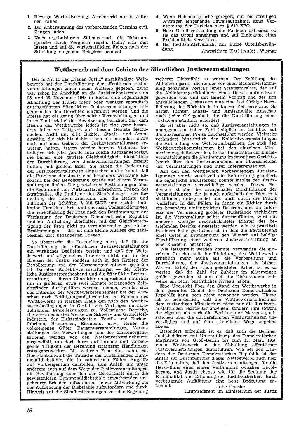 Neue Justiz (NJ), Zeitschrift für Recht und Rechtswissenschaft [Deutsche Demokratische Republik (DDR)], 4. Jahrgang 1950, Seite 18 (NJ DDR 1950, S. 18)