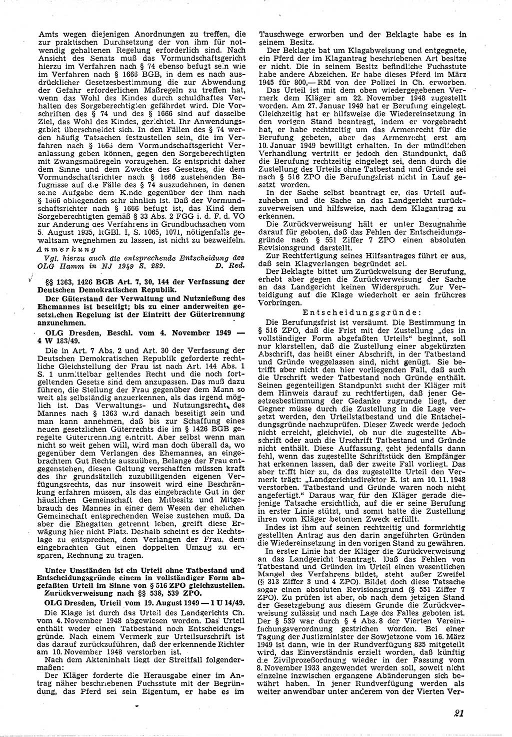 Neue Justiz (NJ), Zeitschrift für Recht und Rechtswissenschaft [Deutsche Demokratische Republik (DDR)], 4. Jahrgang 1950, Seite 21 (NJ DDR 1950, S. 21)