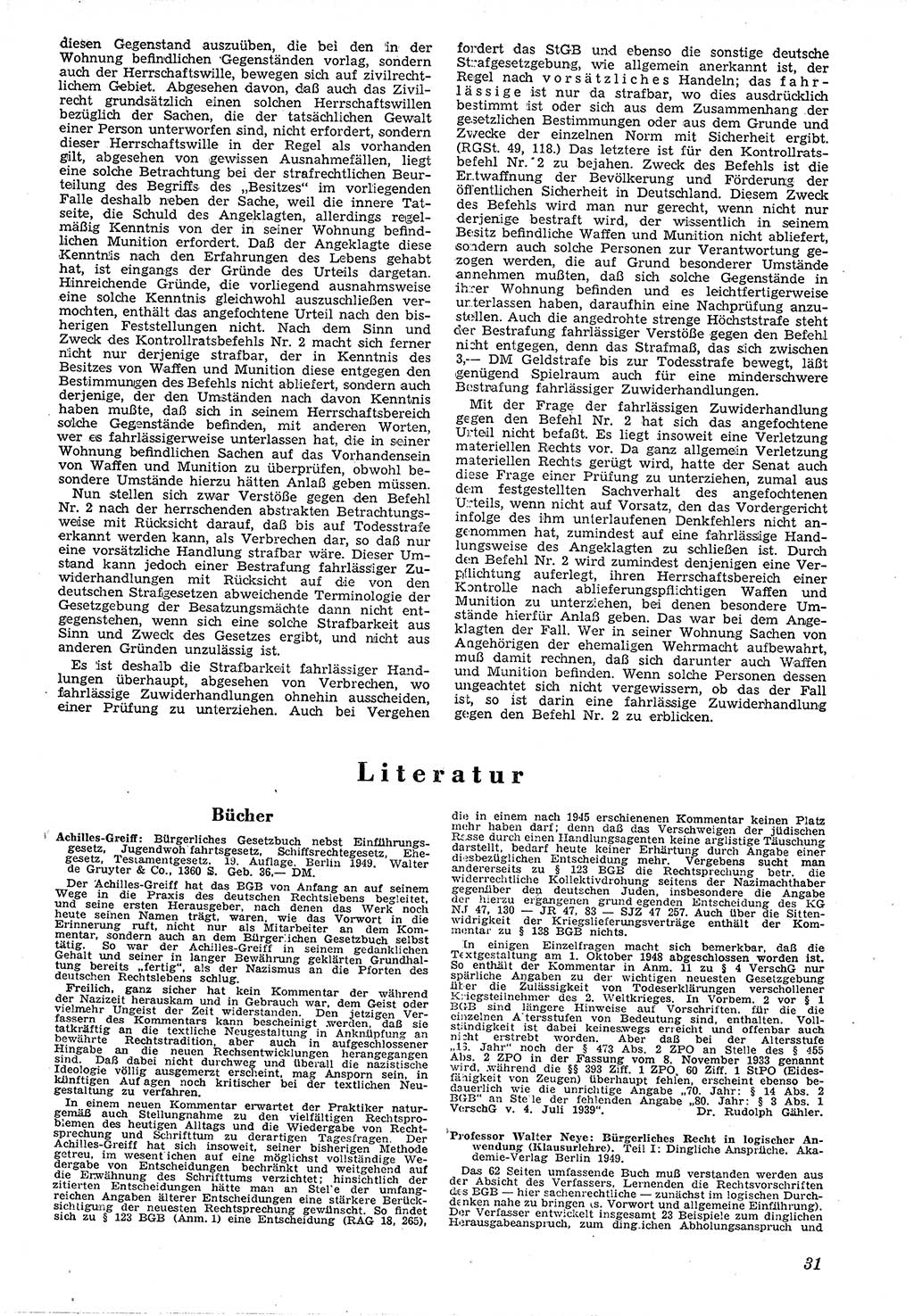 Neue Justiz (NJ), Zeitschrift für Recht und Rechtswissenschaft [Deutsche Demokratische Republik (DDR)], 4. Jahrgang 1950, Seite 31 (NJ DDR 1950, S. 31)