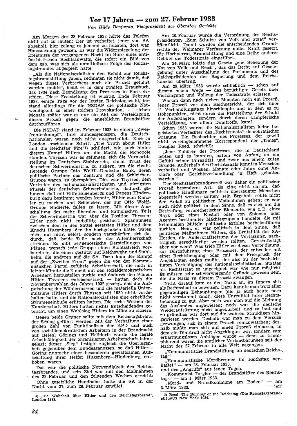 Neue Justiz (NJ), Zeitschrift für Recht und Rechtswissenschaft [Deutsche Demokratische Republik (DDR)], 4. Jahrgang 1950, Seite 34 (NJ DDR 1950, S. 34)