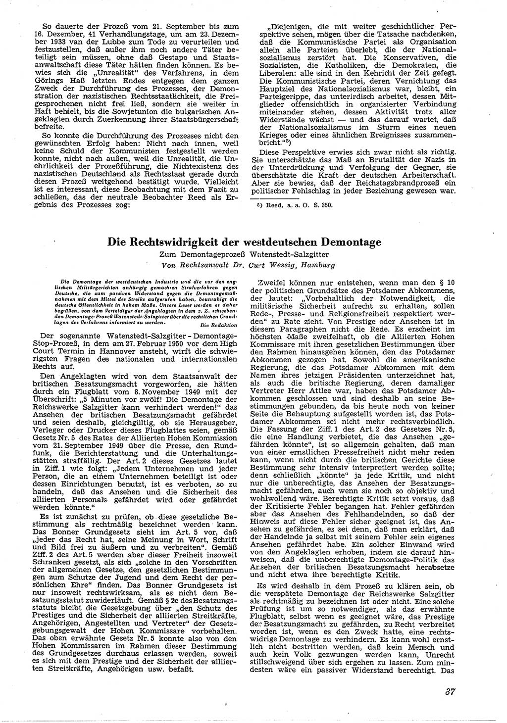 Neue Justiz (NJ), Zeitschrift für Recht und Rechtswissenschaft [Deutsche Demokratische Republik (DDR)], 4. Jahrgang 1950, Seite 37 (NJ DDR 1950, S. 37)