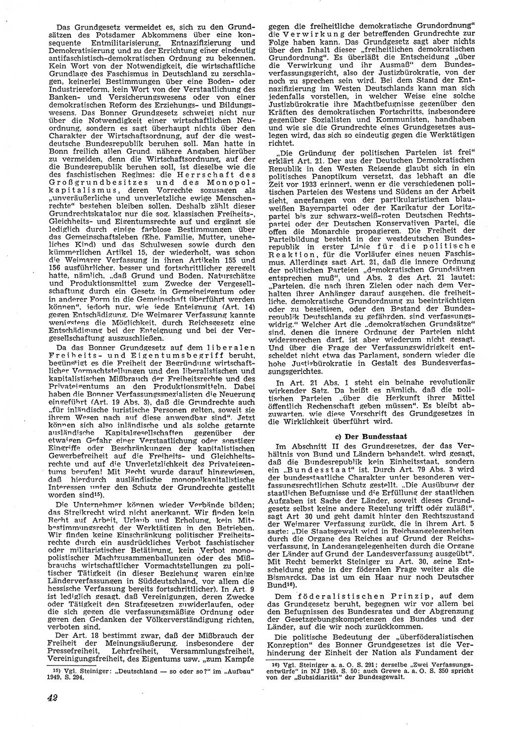 Neue Justiz (NJ), Zeitschrift für Recht und Rechtswissenschaft [Deutsche Demokratische Republik (DDR)], 4. Jahrgang 1950, Seite 42 (NJ DDR 1950, S. 42)