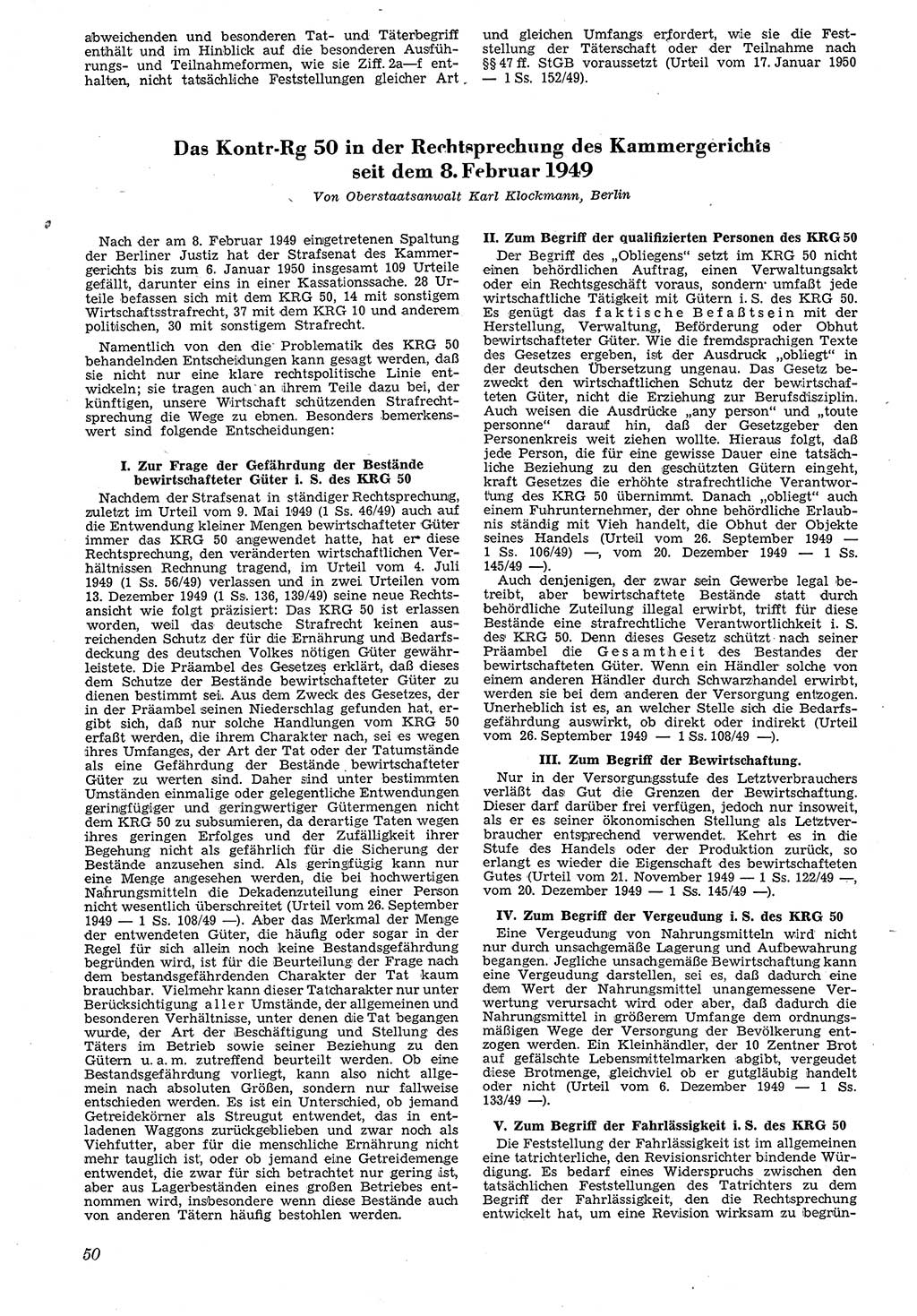 Neue Justiz (NJ), Zeitschrift für Recht und Rechtswissenschaft [Deutsche Demokratische Republik (DDR)], 4. Jahrgang 1950, Seite 50 (NJ DDR 1950, S. 50)