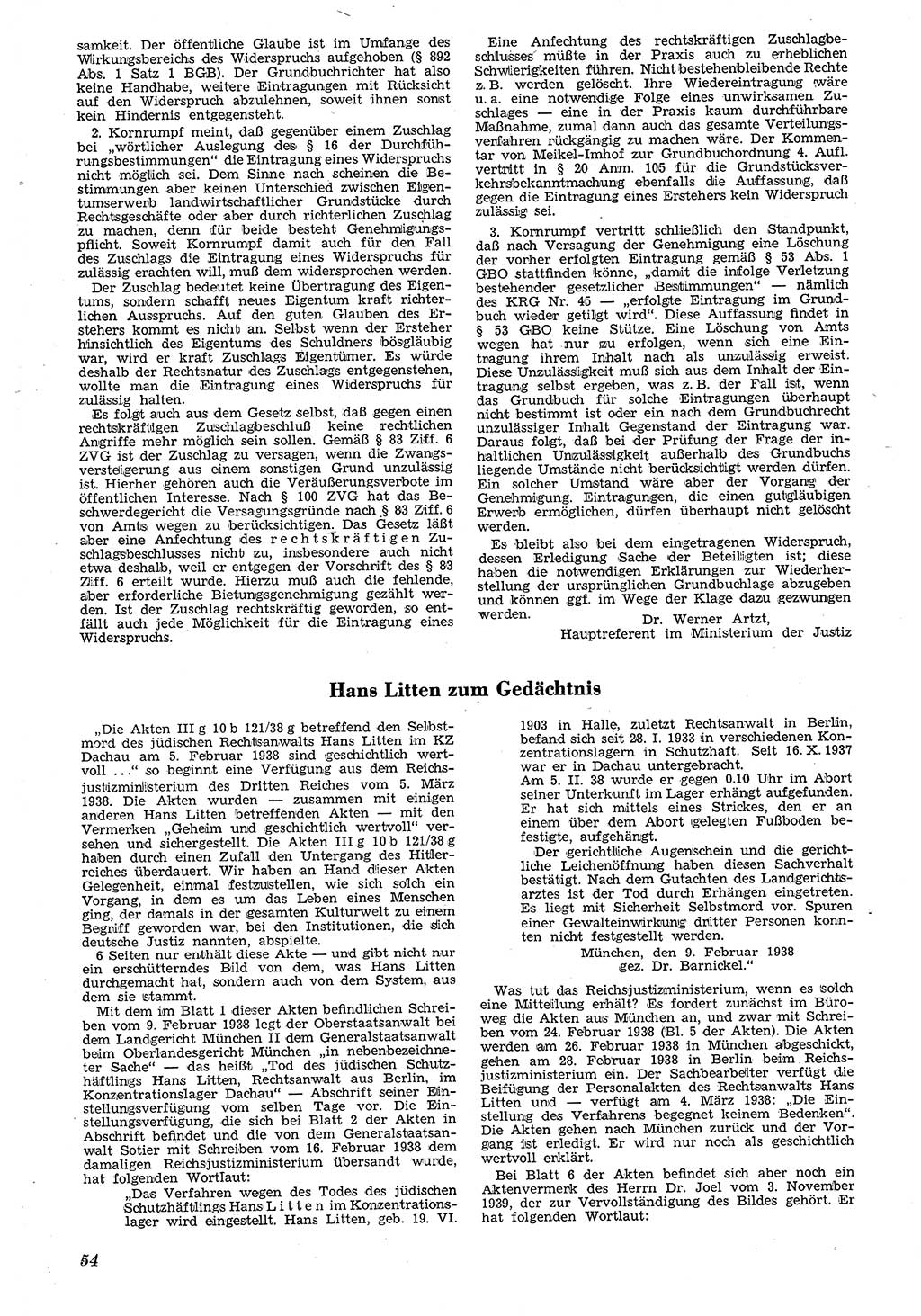 Neue Justiz (NJ), Zeitschrift für Recht und Rechtswissenschaft [Deutsche Demokratische Republik (DDR)], 4. Jahrgang 1950, Seite 54 (NJ DDR 1950, S. 54)