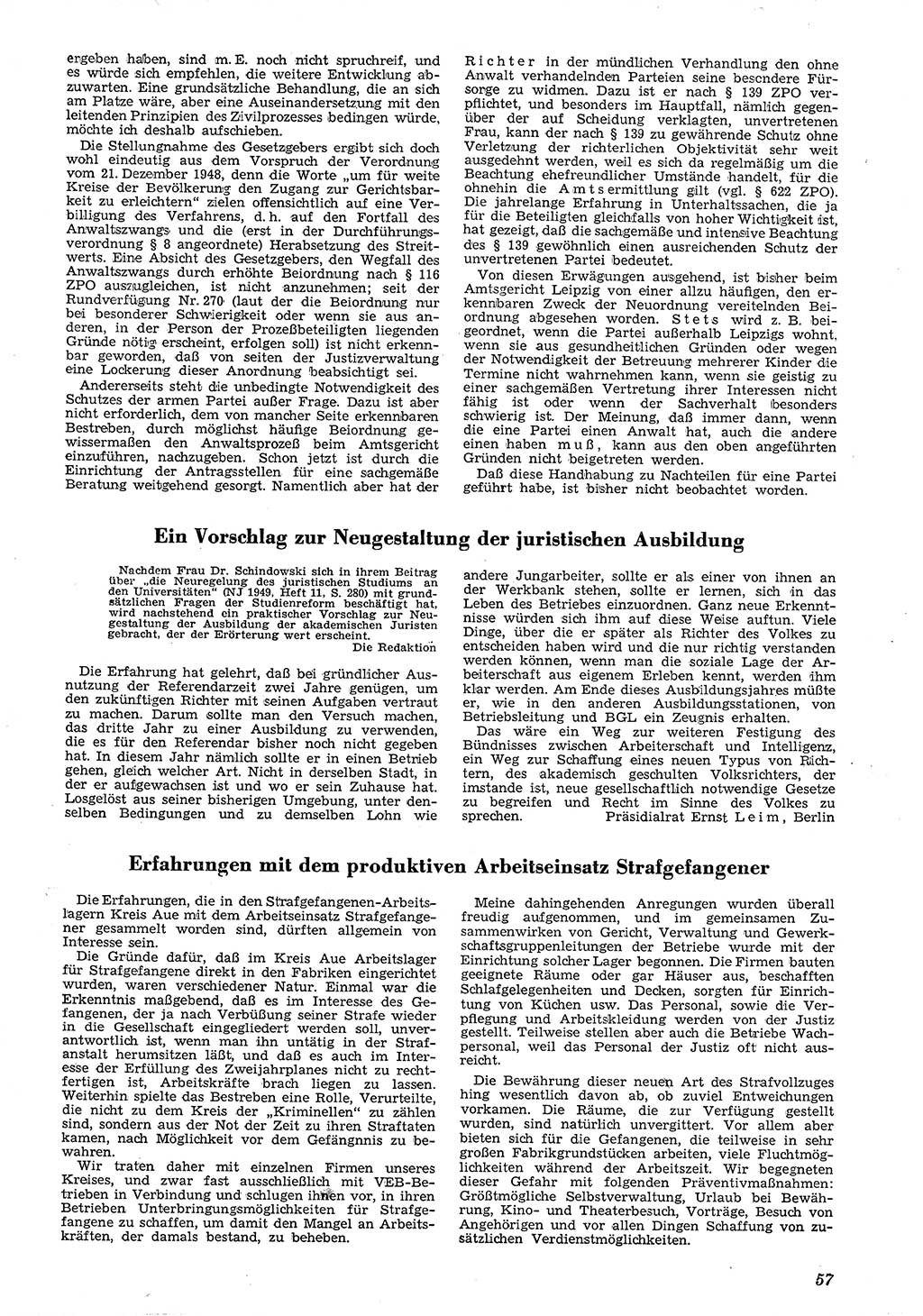 Neue Justiz (NJ), Zeitschrift für Recht und Rechtswissenschaft [Deutsche Demokratische Republik (DDR)], 4. Jahrgang 1950, Seite 57 (NJ DDR 1950, S. 57)