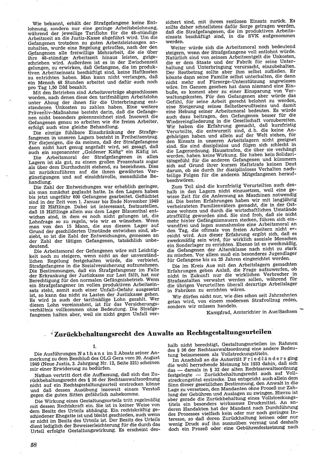 Neue Justiz (NJ), Zeitschrift für Recht und Rechtswissenschaft [Deutsche Demokratische Republik (DDR)], 4. Jahrgang 1950, Seite 58 (NJ DDR 1950, S. 58)