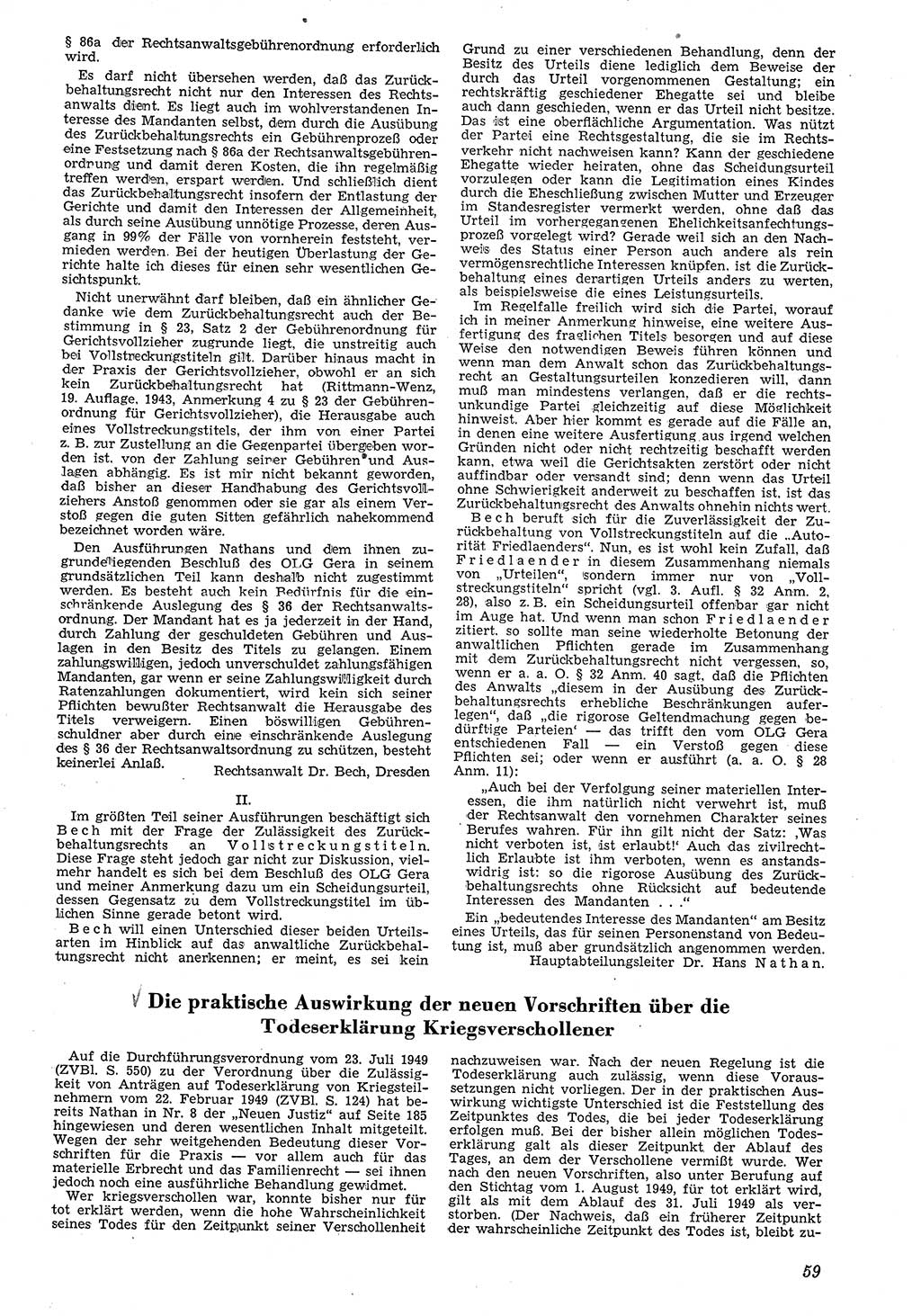 Neue Justiz (NJ), Zeitschrift für Recht und Rechtswissenschaft [Deutsche Demokratische Republik (DDR)], 4. Jahrgang 1950, Seite 59 (NJ DDR 1950, S. 59)