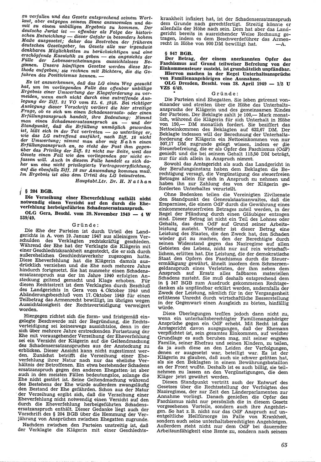 Neue Justiz (NJ), Zeitschrift für Recht und Rechtswissenschaft [Deutsche Demokratische Republik (DDR)], 4. Jahrgang 1950, Seite 65 (NJ DDR 1950, S. 65)