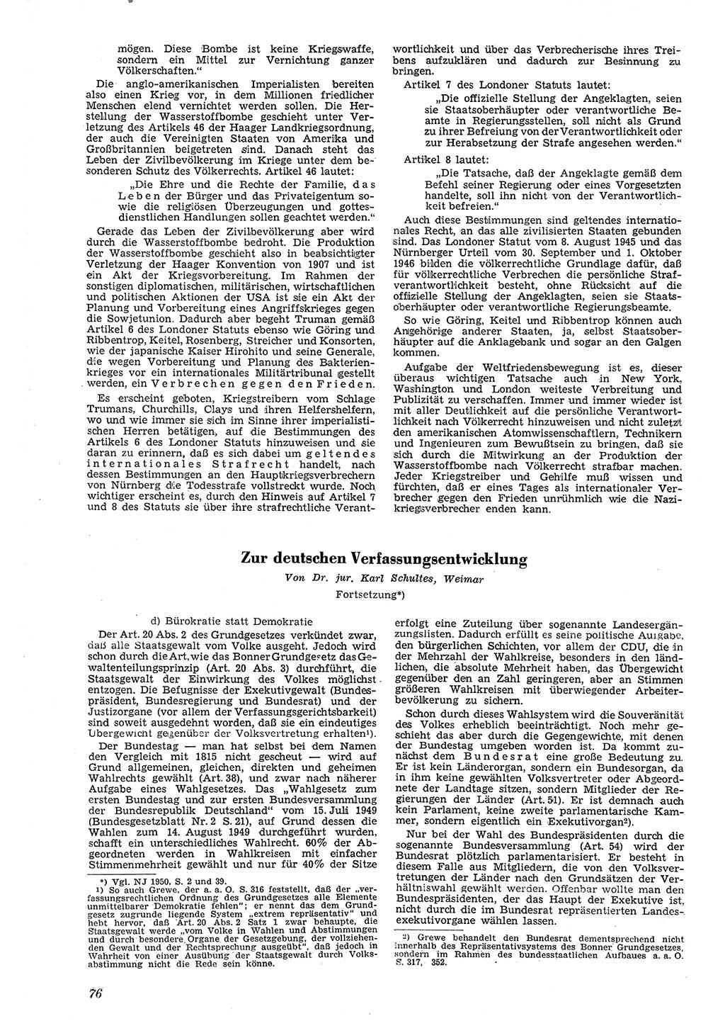 Neue Justiz (NJ), Zeitschrift für Recht und Rechtswissenschaft [Deutsche Demokratische Republik (DDR)], 4. Jahrgang 1950, Seite 76 (NJ DDR 1950, S. 76)