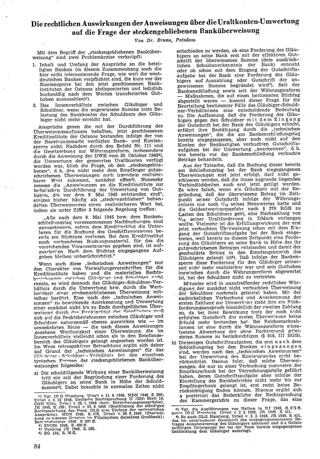 Neue Justiz (NJ), Zeitschrift für Recht und Rechtswissenschaft [Deutsche Demokratische Republik (DDR)], 4. Jahrgang 1950, Seite 84 (NJ DDR 1950, S. 84)